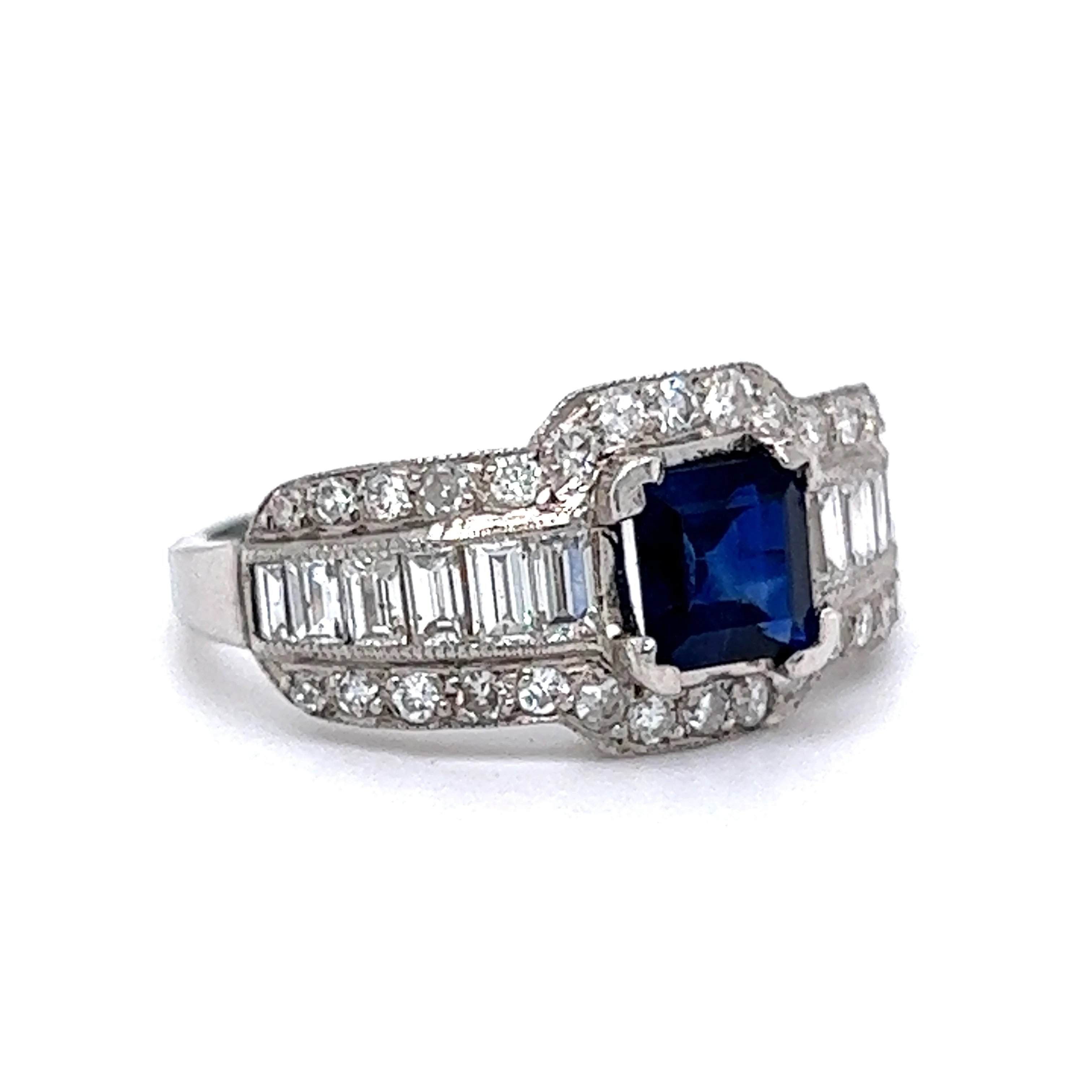Engagement Ring Modern .85 Square Cut Sapphire in Platinum - Image 3