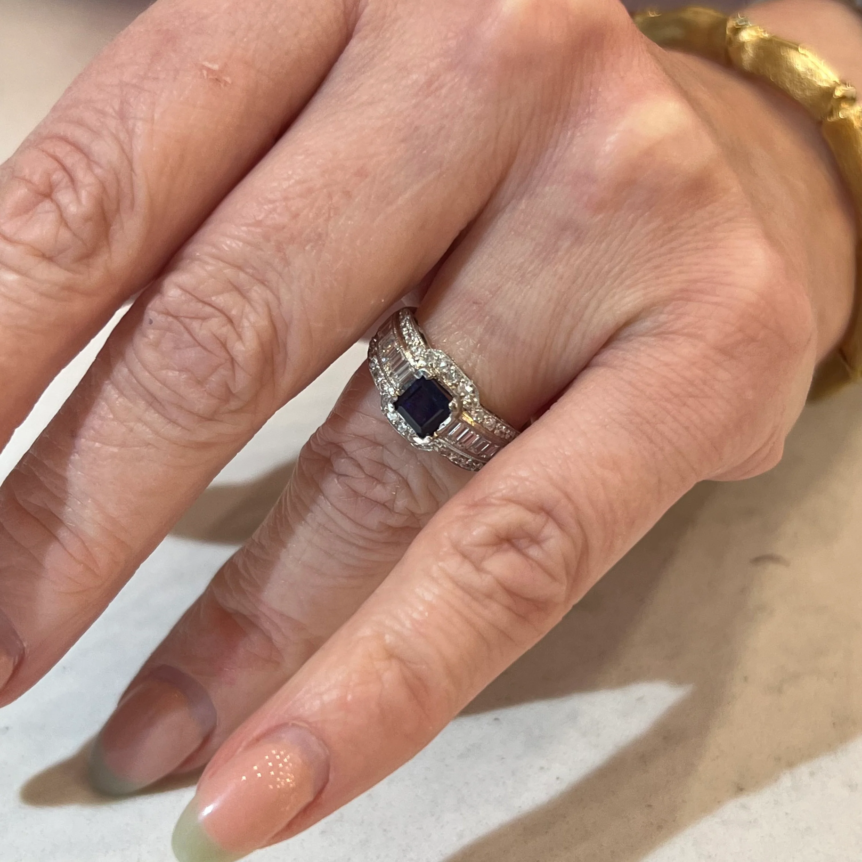 Engagement Ring Modern .85 Square Cut Sapphire in Platinum - Image 6