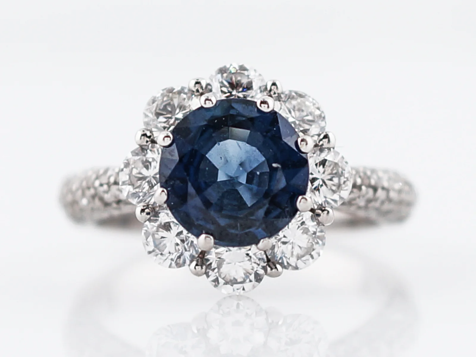 Engagement Ring Modern 1.45 Round Brilliant Cut Sapphire in 14k White Gold