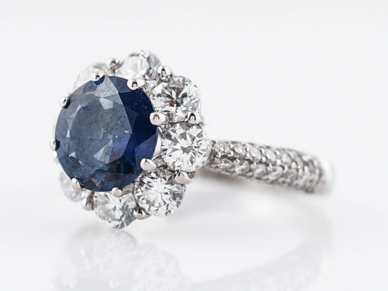 Engagement Ring Modern 1.45 Round Brilliant Cut Sapphire in 14k White Gold - Image 2