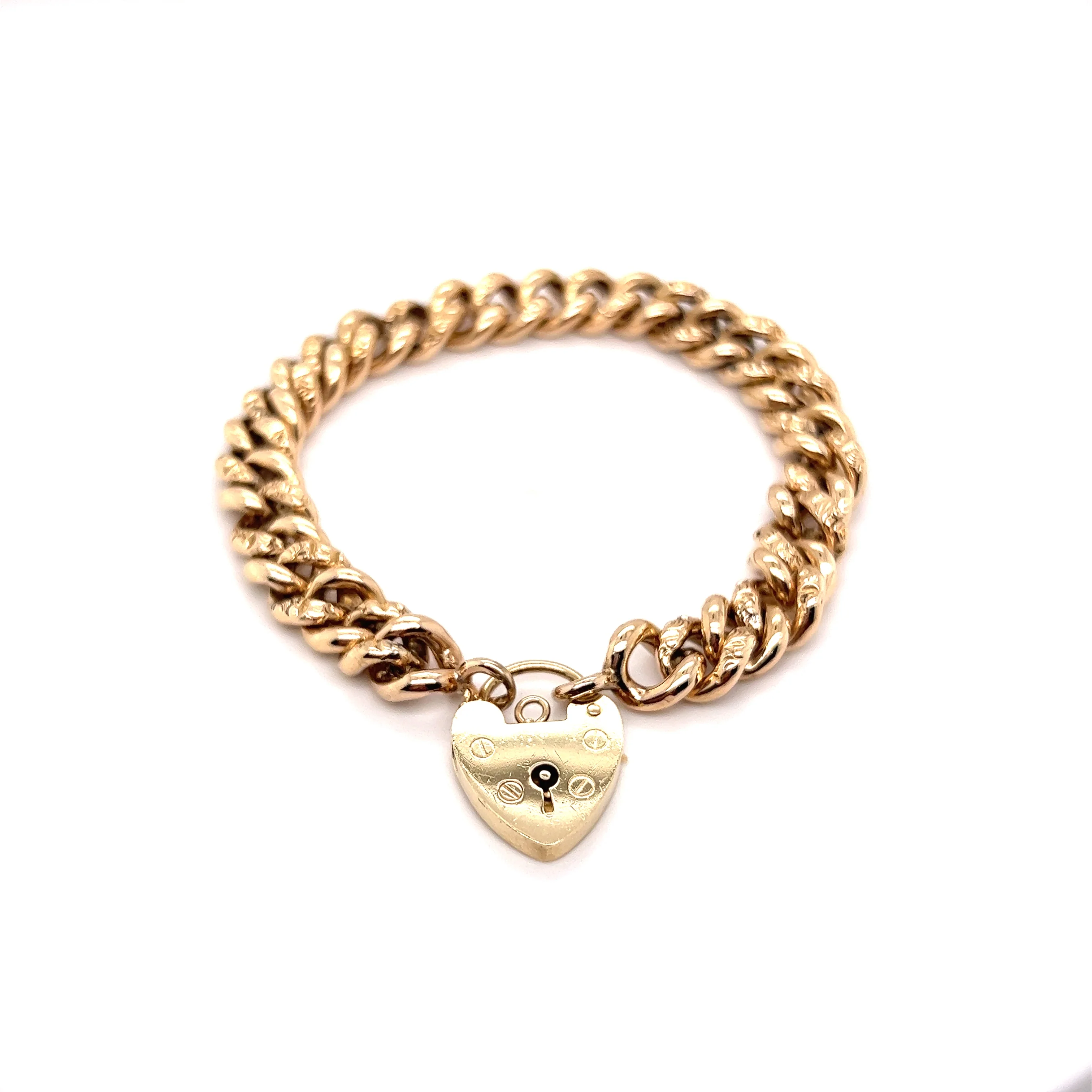 English Victorian Heart Lock Bracelet in 9k Yellow Gold - Image 2