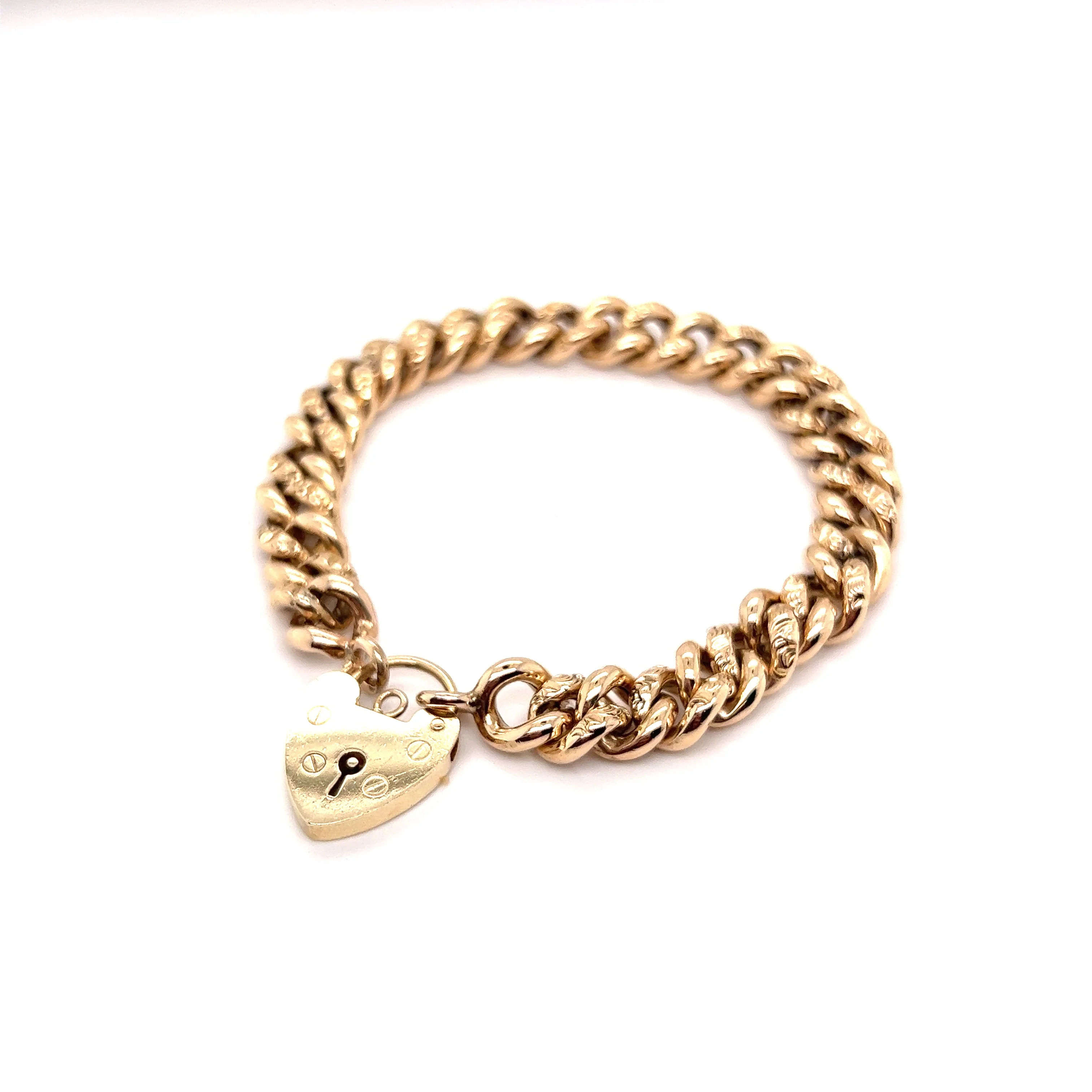 English Victorian Heart Lock Bracelet in 9k Yellow Gold - Image 3