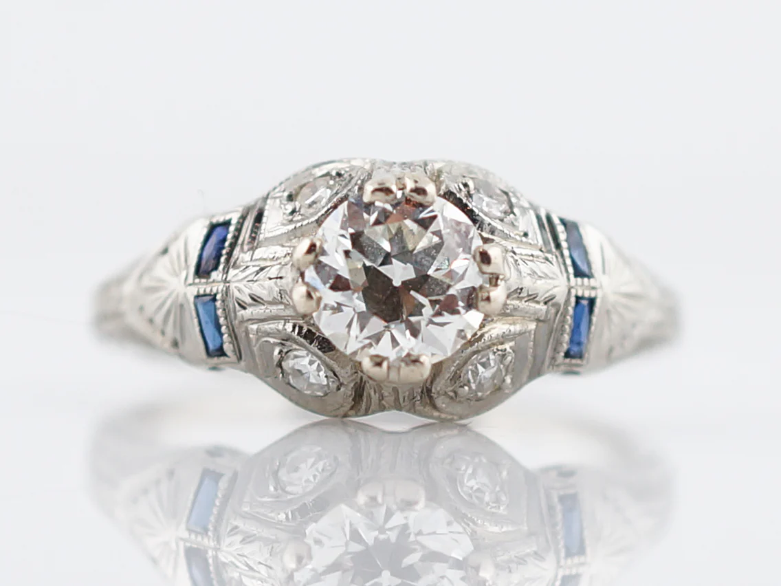 Engraved 1920s Diamond & Sapphire Engagement Ring