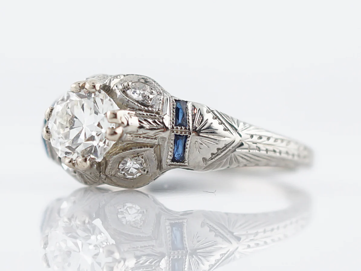 Engraved 1920s Diamond & Sapphire Engagement Ring - Image 2
