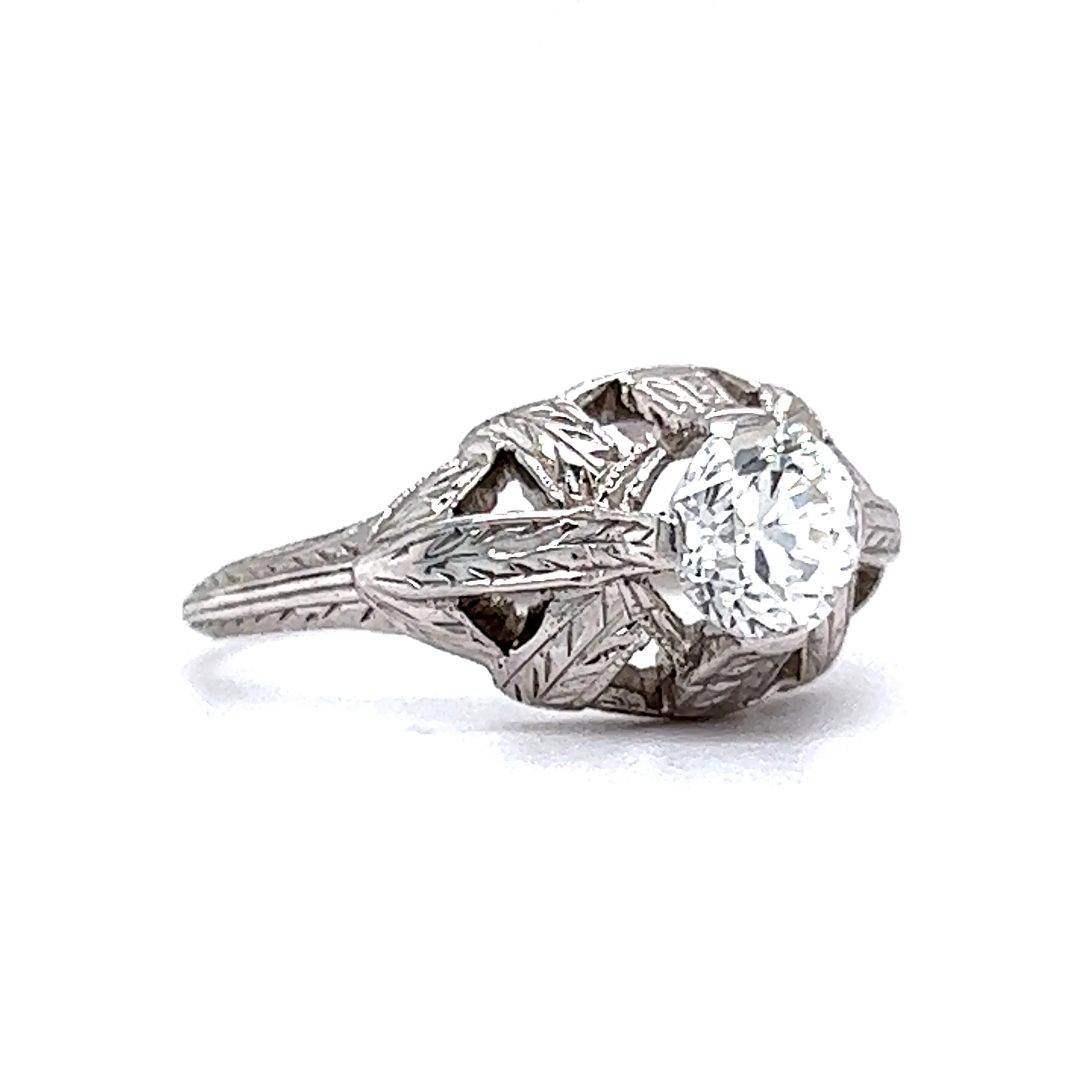 .62 Engraved Antique Engagement Ring Art Deco Diamond - Image 3