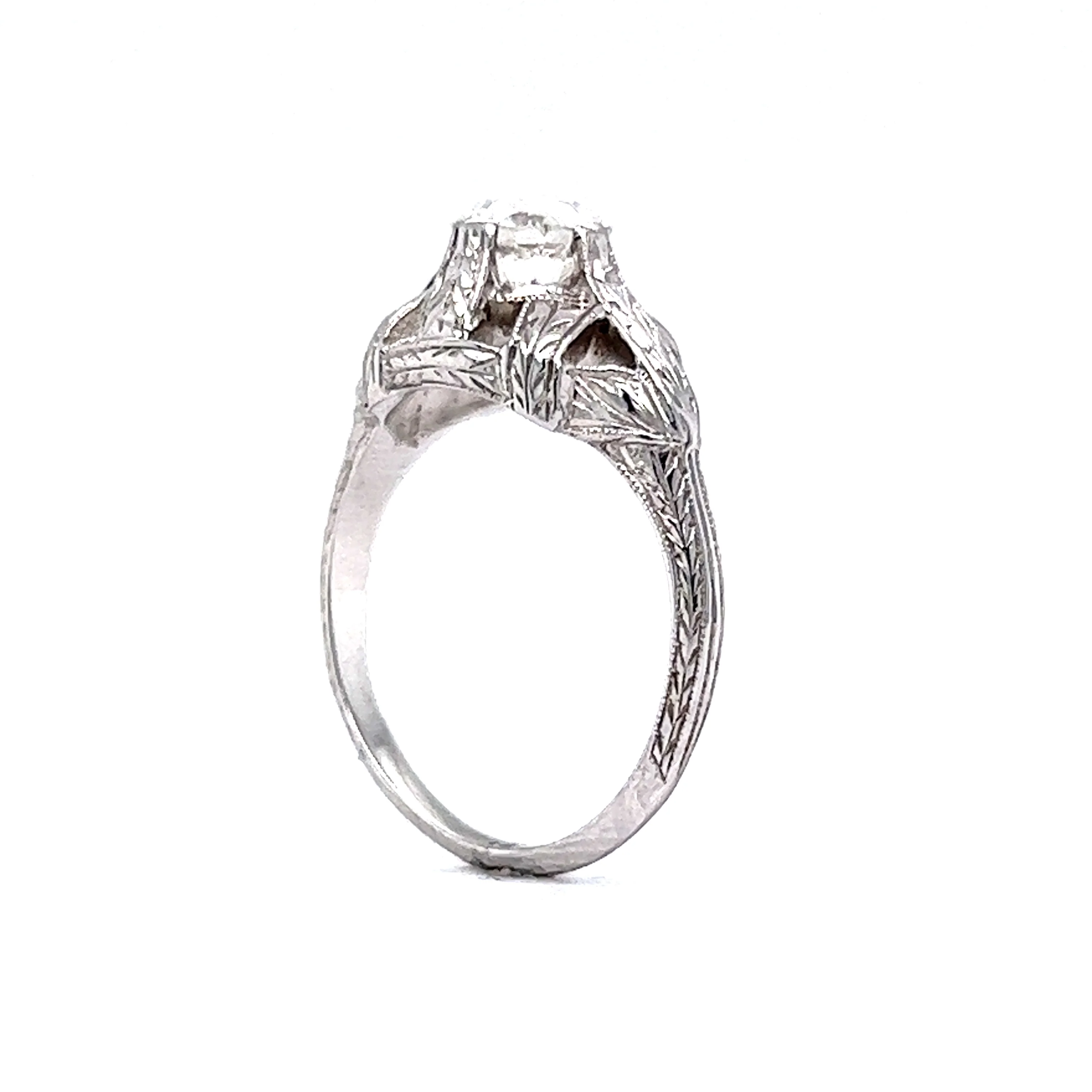 .62 Engraved Antique Engagement Ring Art Deco Diamond - Image 5