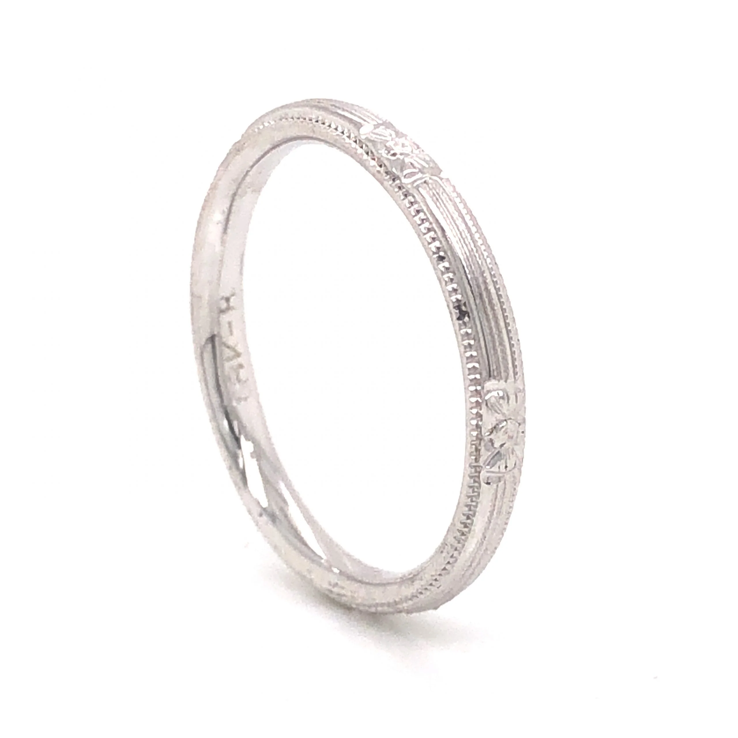 Engraved Milgrain Art Deco Wedding Band in 18k White Gold - Image 4