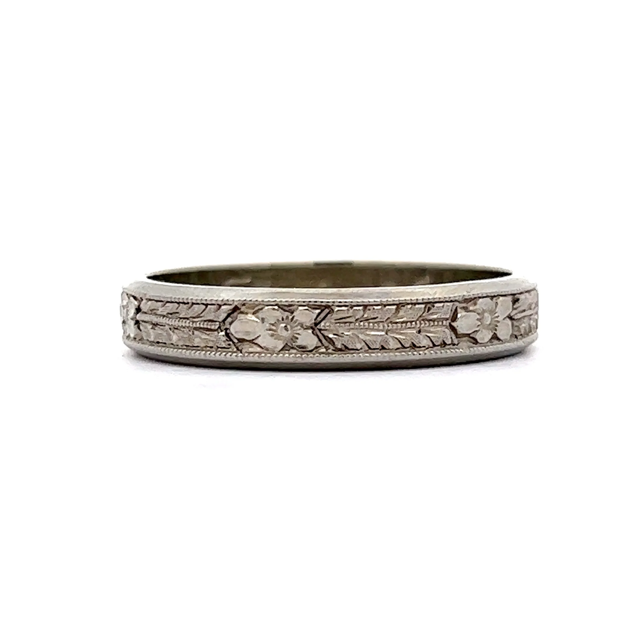 Antique Art Deco Men's Orange Blossom Wedding Band in 18k White Gold - Image 2