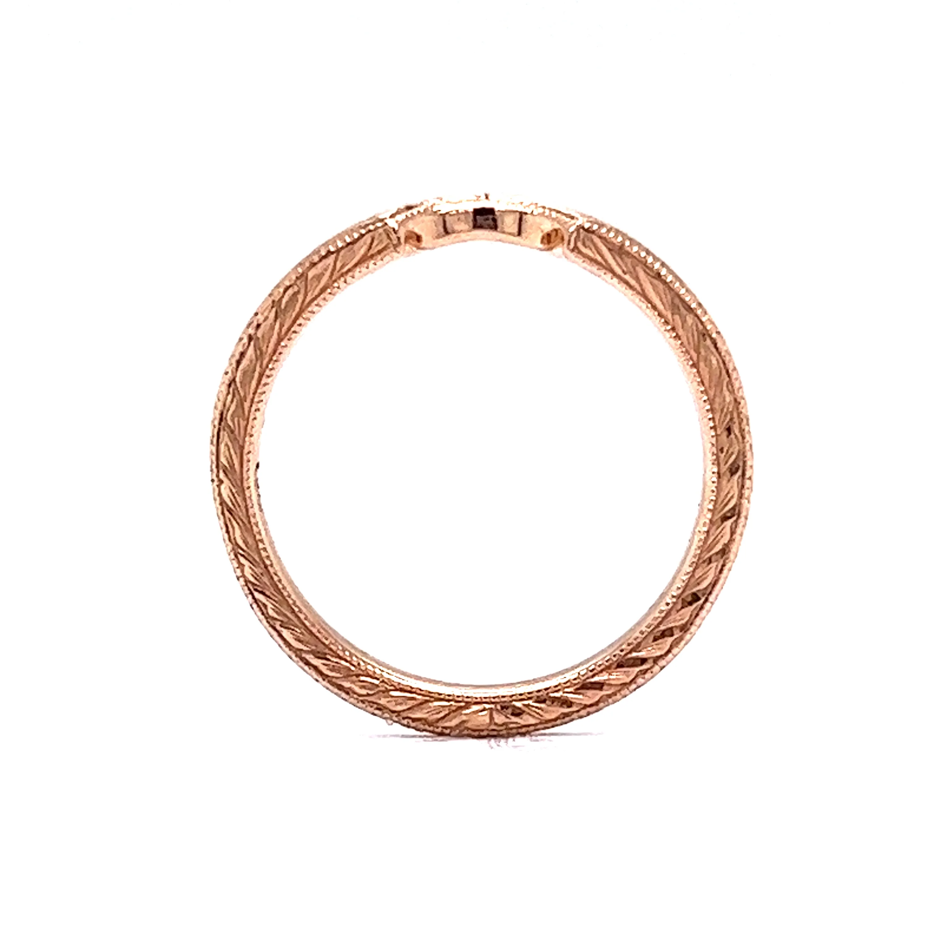 Engraved Rose Gold Curved Wedding Band in 14k - Image 4