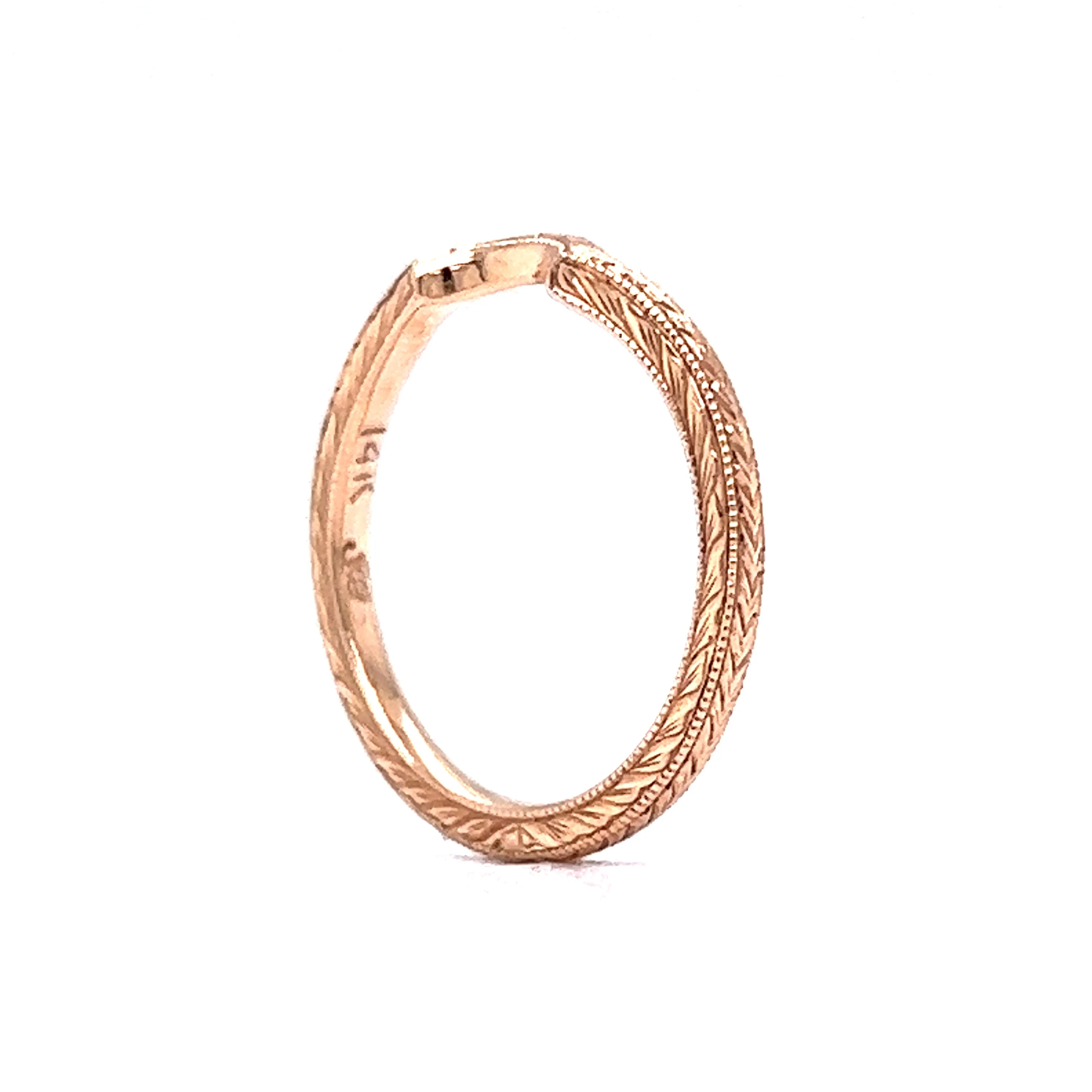 Engraved Rose Gold Curved Wedding Band in 14k - Image 5