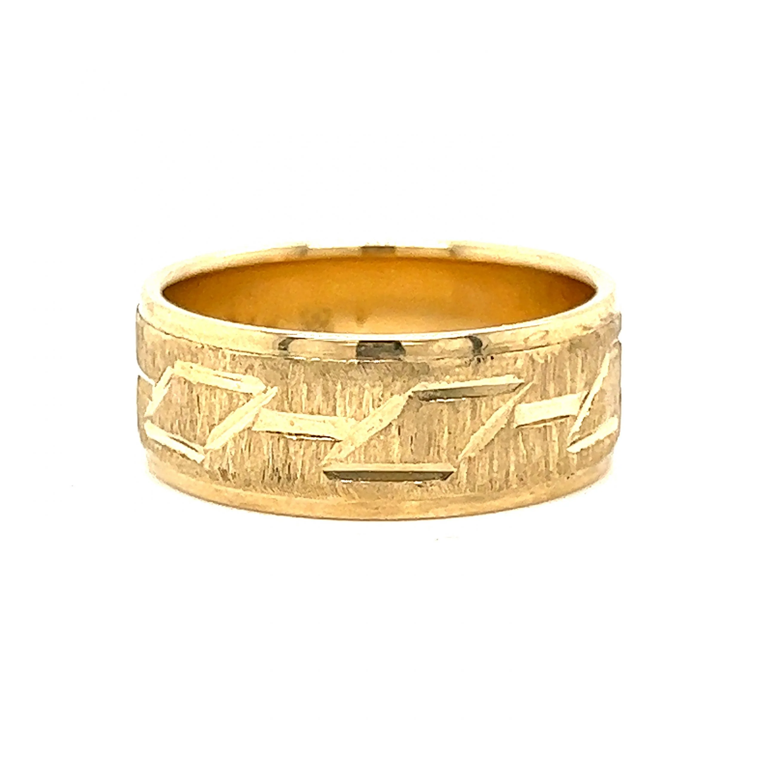Engraved Textured Wedding Band in 14k Yellow Gold - Image 3