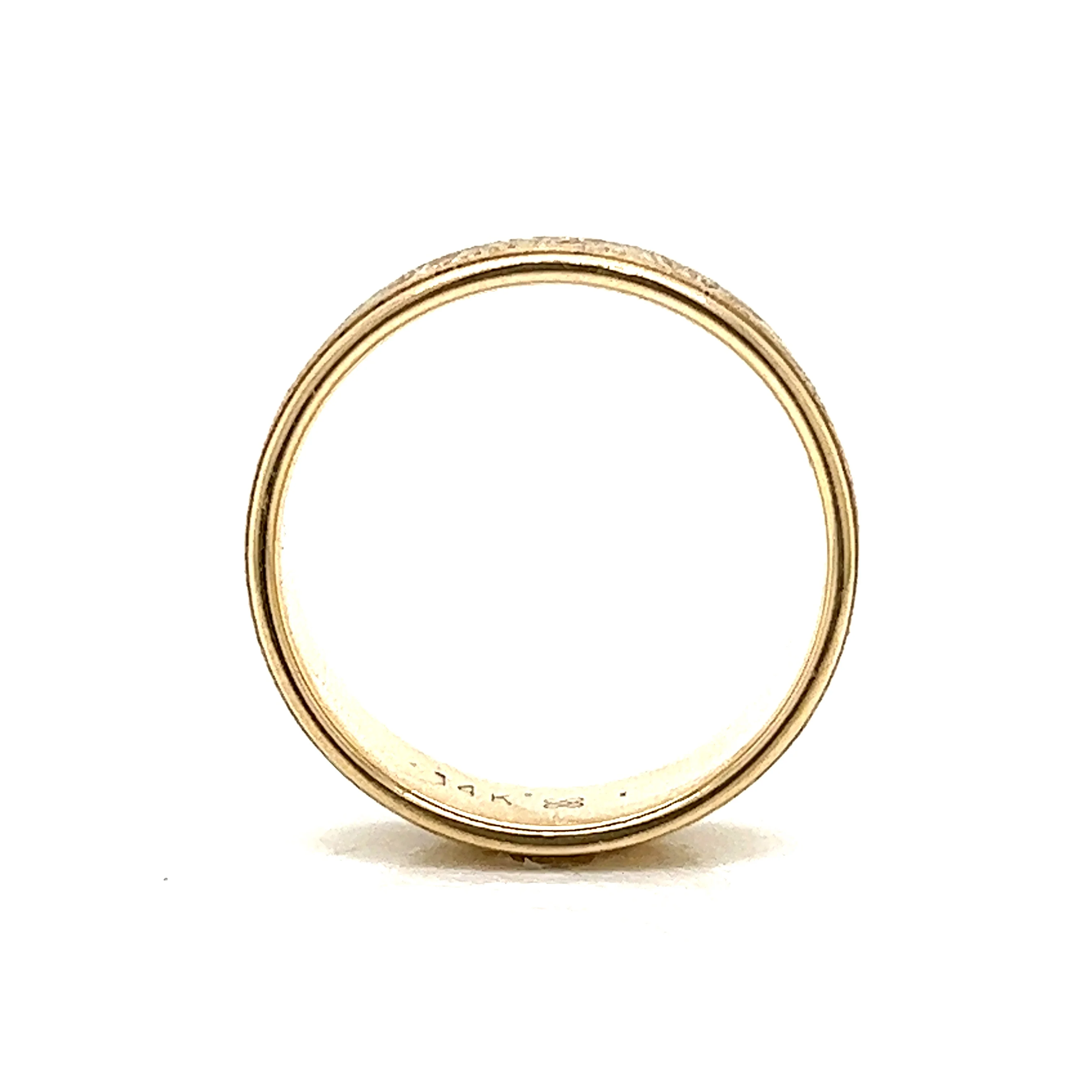 Engraved Textured Wedding Band in 14k Yellow Gold - Image 4