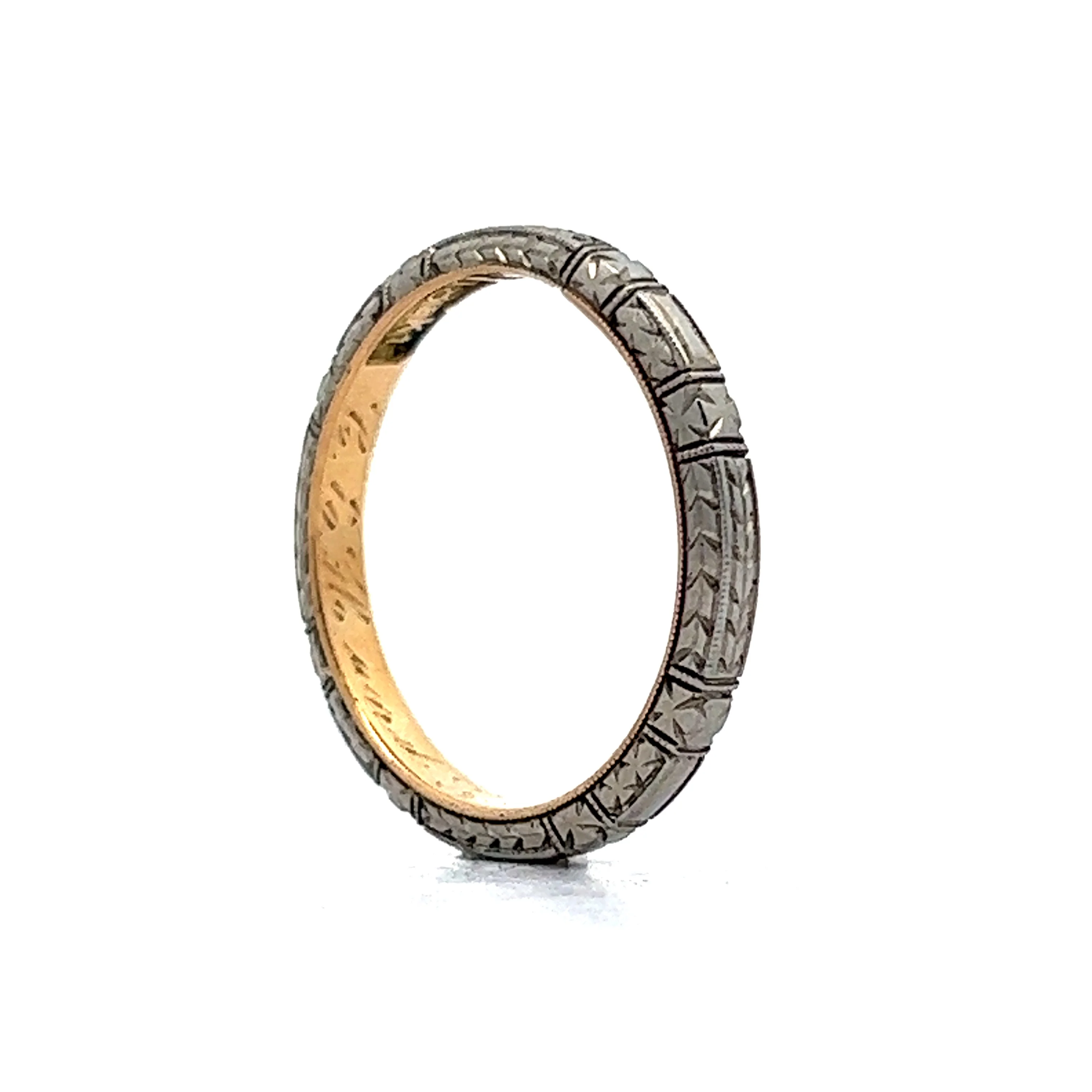 Engraved Two-Tone Art Deco Wedding Band in 18k - Image 5