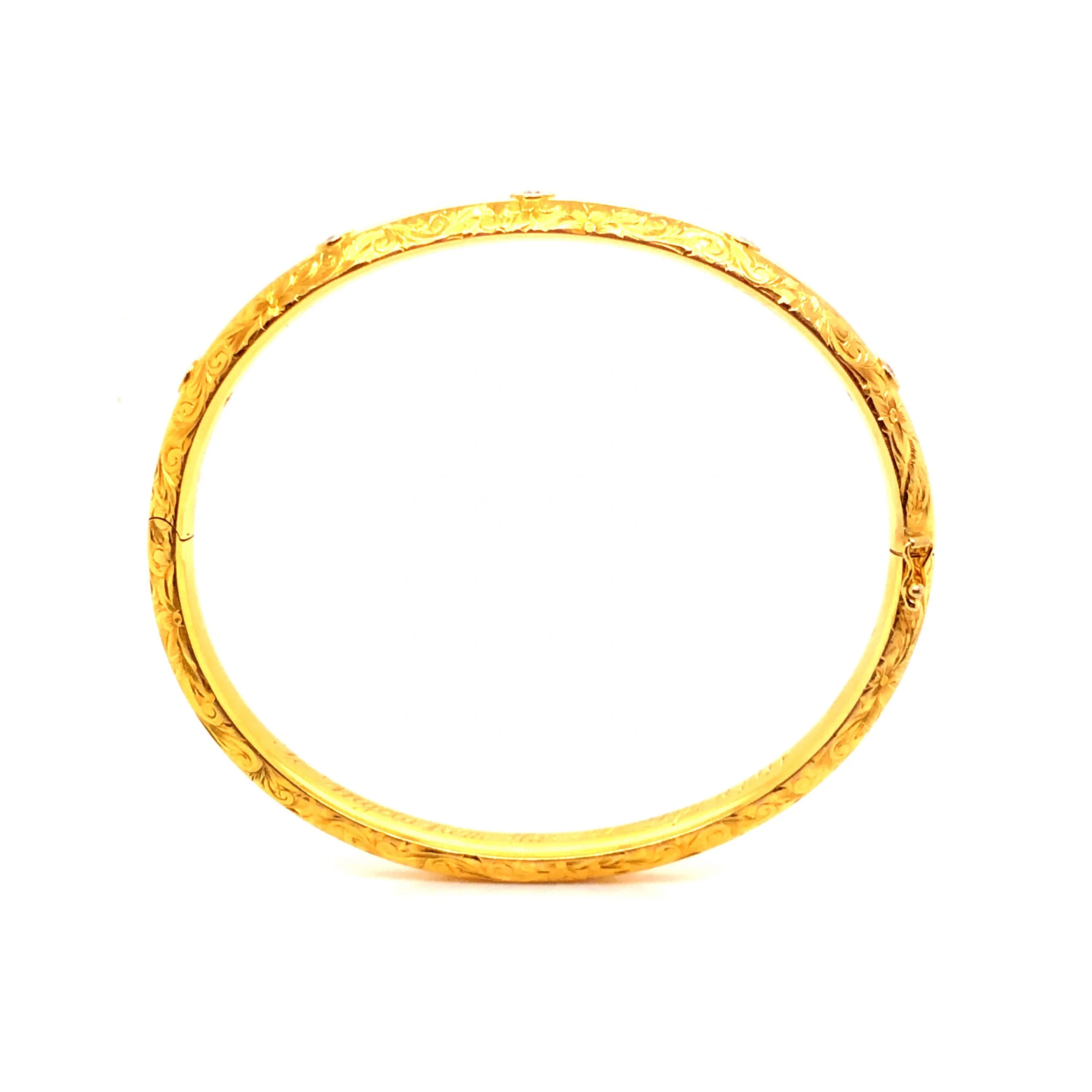 Engraved Victorian Diamond Bangle Bracelet in 14k Yellow Gold - Image 4