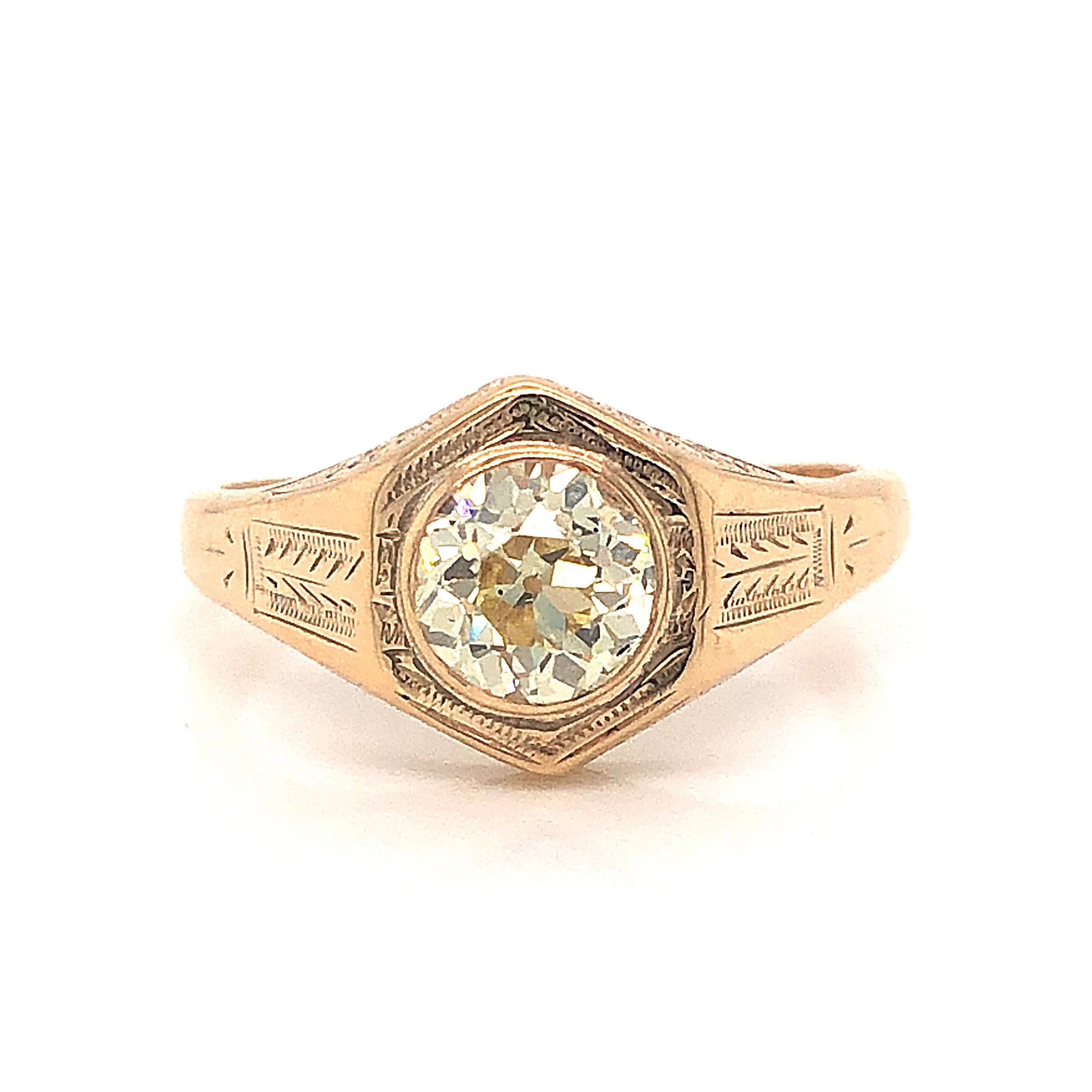 Engraved Victorian Diamond Engagement Ring in 10k Yellow Gold - Image 2