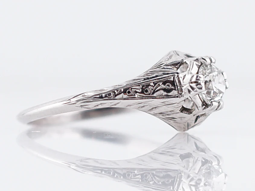 Engraved Vintage Filigree Old Euro Diamond Ring Art Deco - Image 3