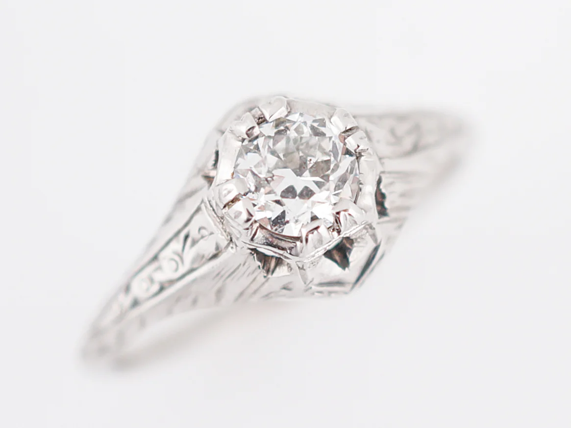 Engraved Vintage Filigree Old Euro Diamond Ring Art Deco - Image 4