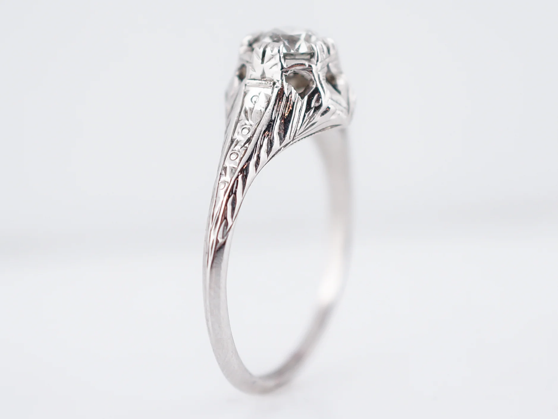 Engraved Vintage Filigree Old Euro Diamond Ring Art Deco - Image 5