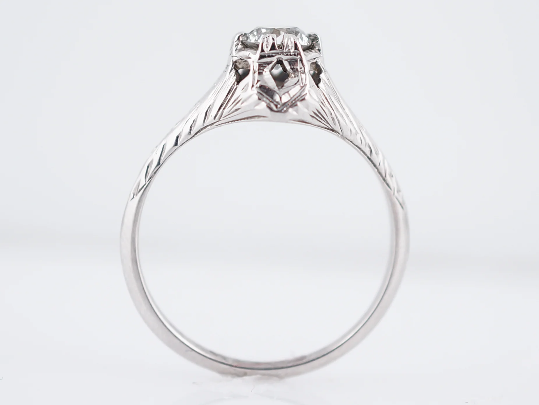 Engraved Vintage Filigree Old Euro Diamond Ring Art Deco - Image 6