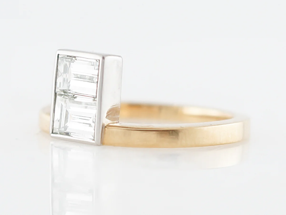 Erie Basin Right Hand Ring Modern GIA 1.13 Emerald Cut Diamonds in 18k Yellow Gold & Platinum - Image 2