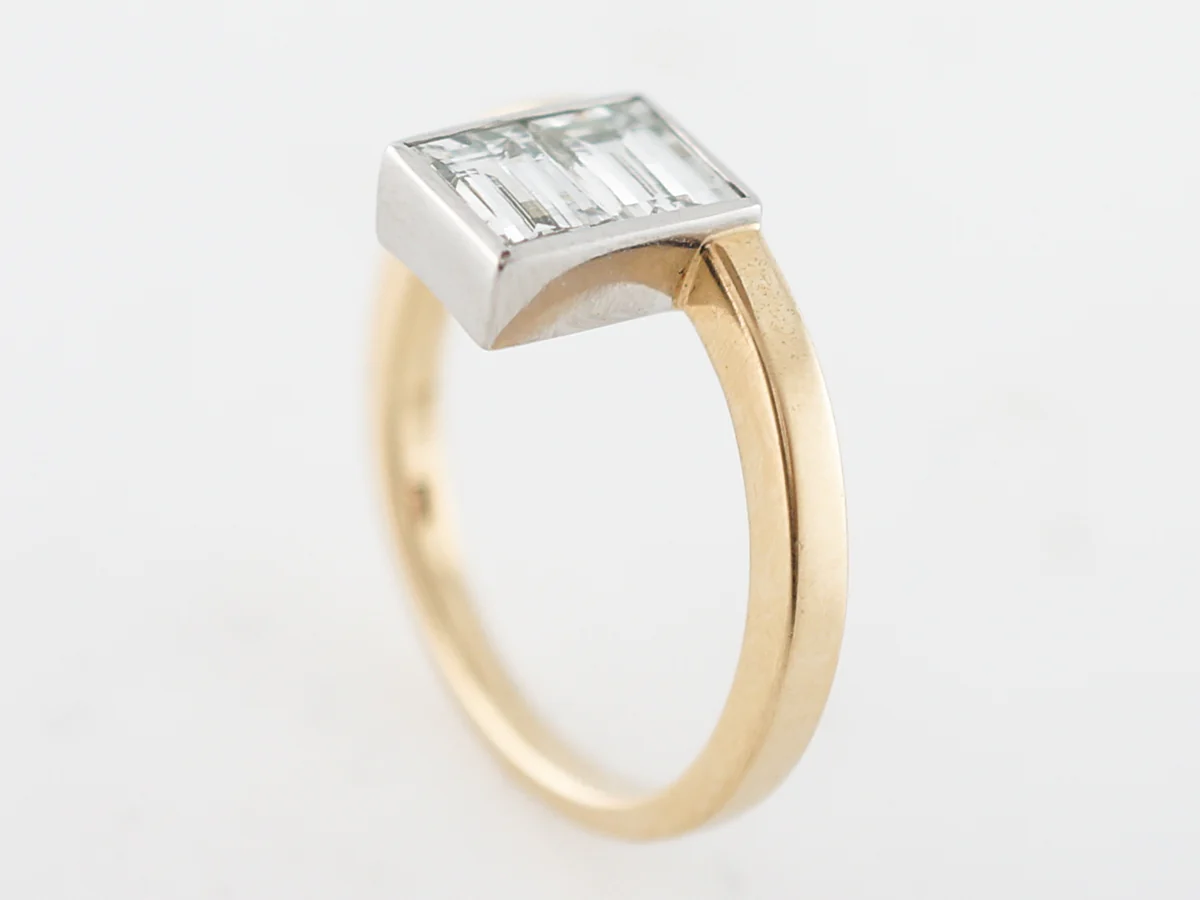 Erie Basin Right Hand Ring Modern GIA 1.13 Emerald Cut Diamonds in 18k Yellow Gold & Platinum - Image 5
