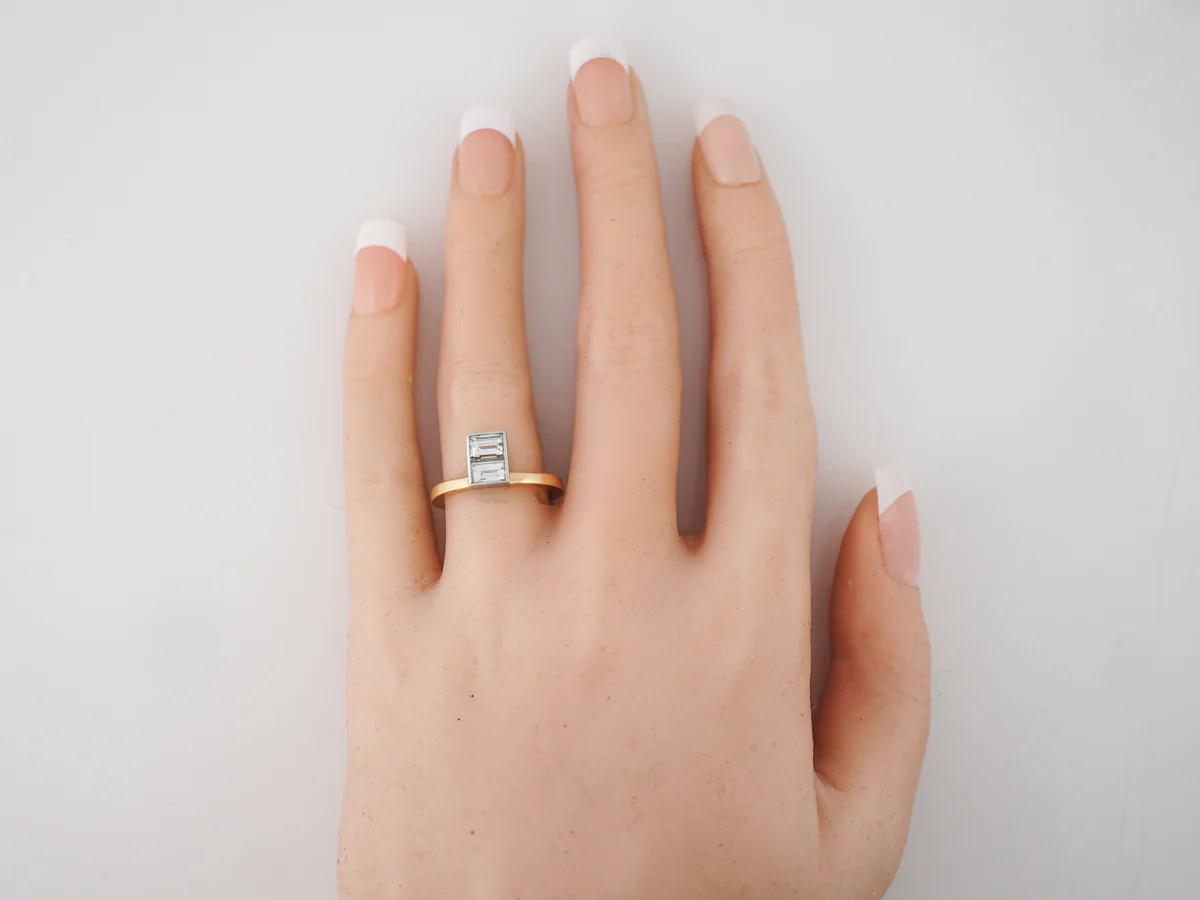 Erie Basin Right Hand Ring Modern GIA 1.13 Emerald Cut Diamonds in 18k Yellow Gold & Platinum - Image 6