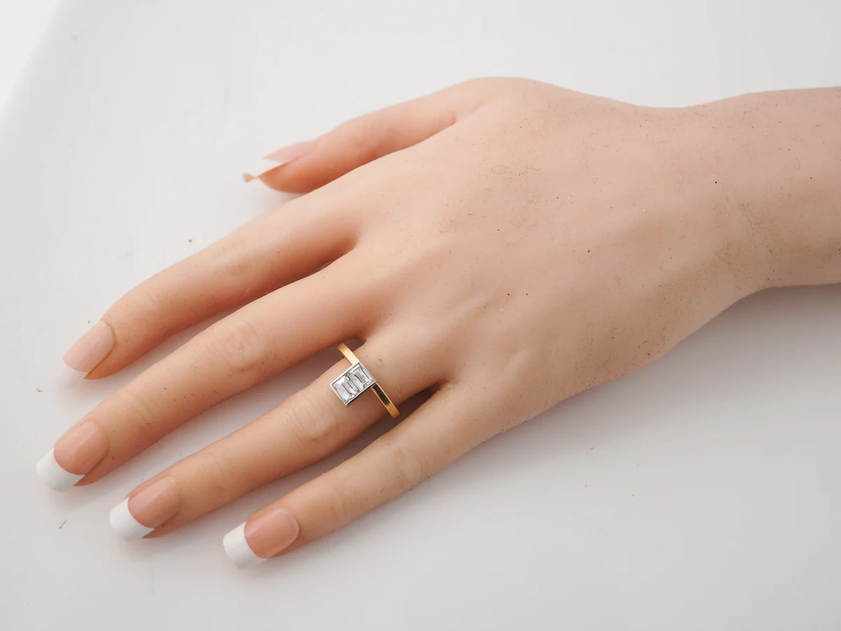 Erie Basin Right Hand Ring Modern GIA 1.13 Emerald Cut Diamonds in 18k Yellow Gold & Platinum - Image 7