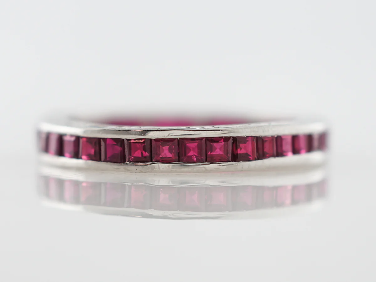 Eternity Wedding Band Modern 1.84 Square Cut Rubies in Platinum - Image 2