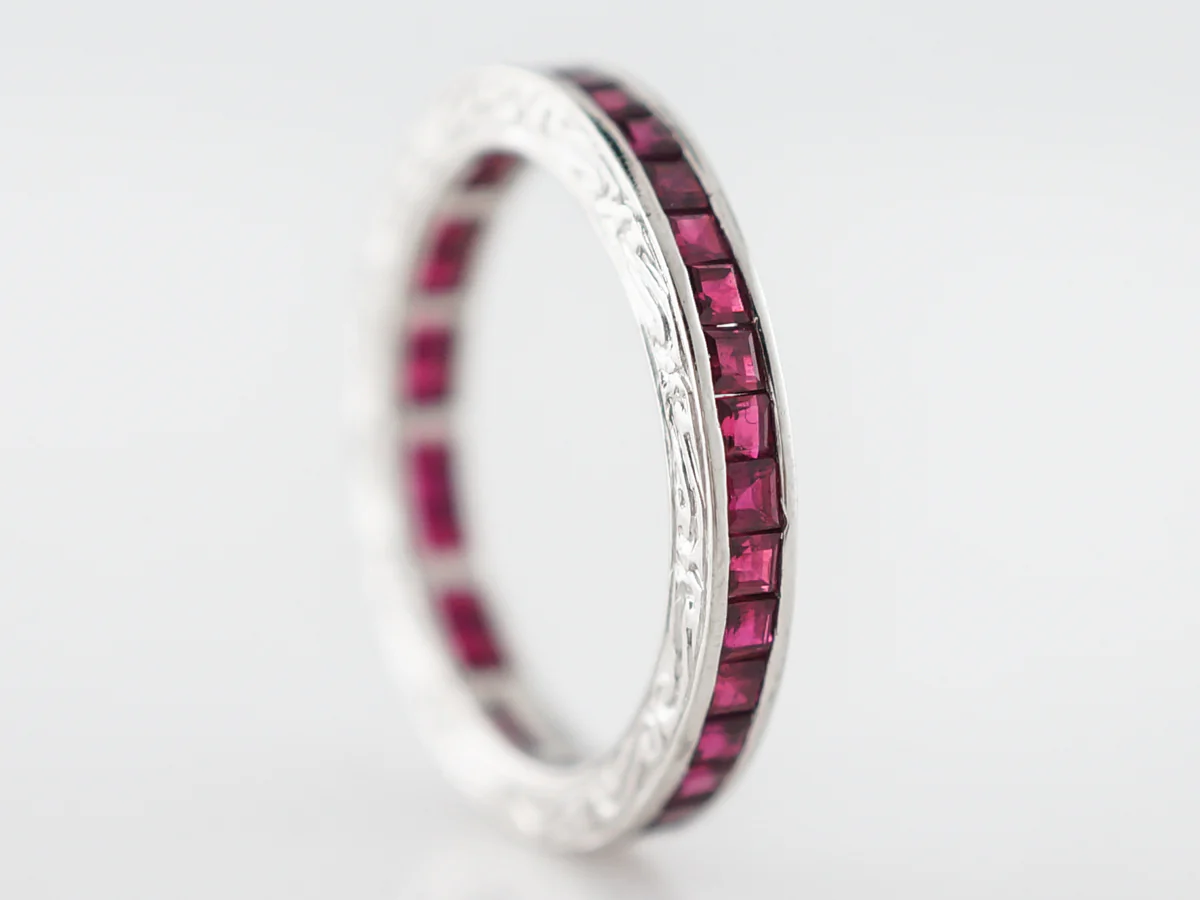 Eternity Wedding Band Modern 1.84 Square Cut Rubies in Platinum - Image 4