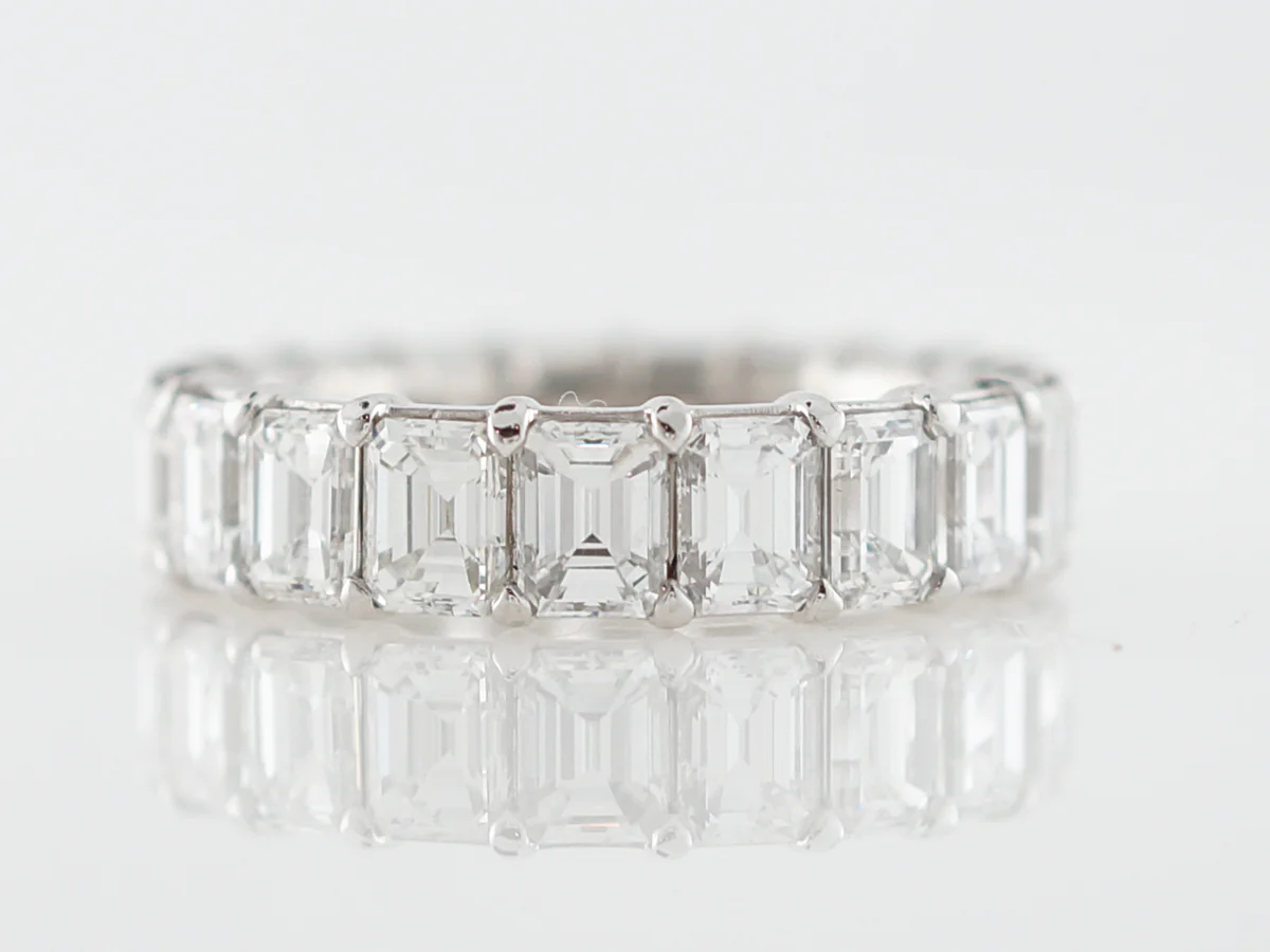RTV- Eternity Wedding Band Modern 4.75 Emerald Cut Diamond in Platinum