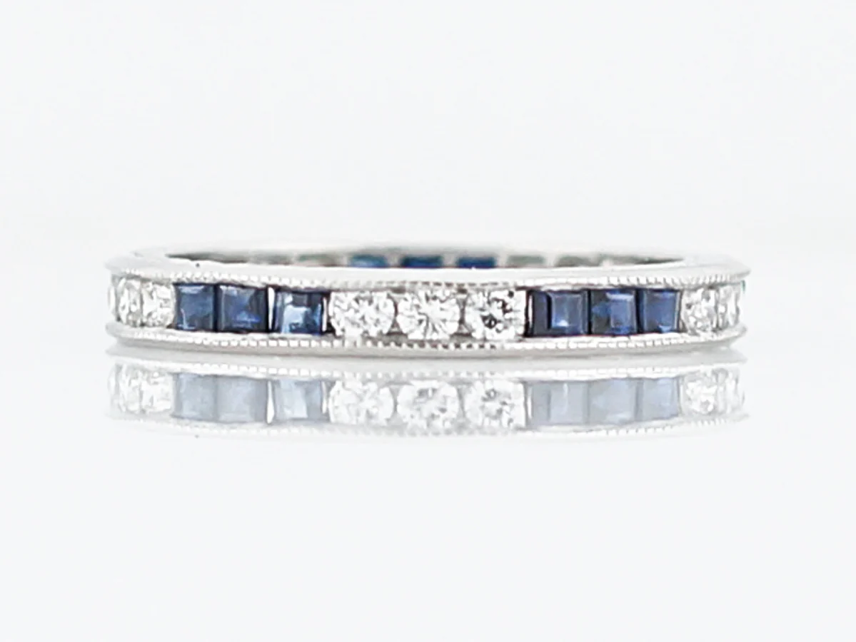 Eternity Wedding Band Modern .45 Round Brilliant Cut Diamonds and Sapphire in Platinum