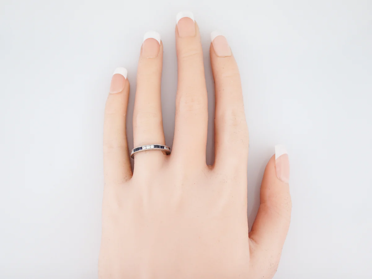 Eternity Wedding Band Modern .45 Round Brilliant Cut Diamonds and Sapphire in Platinum - Image 4