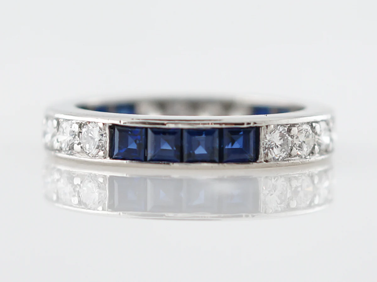 Eternity Wedding Band Modern .48 Round Brilliant Cut Diamonds & Sapphire in Platinum - Image 2