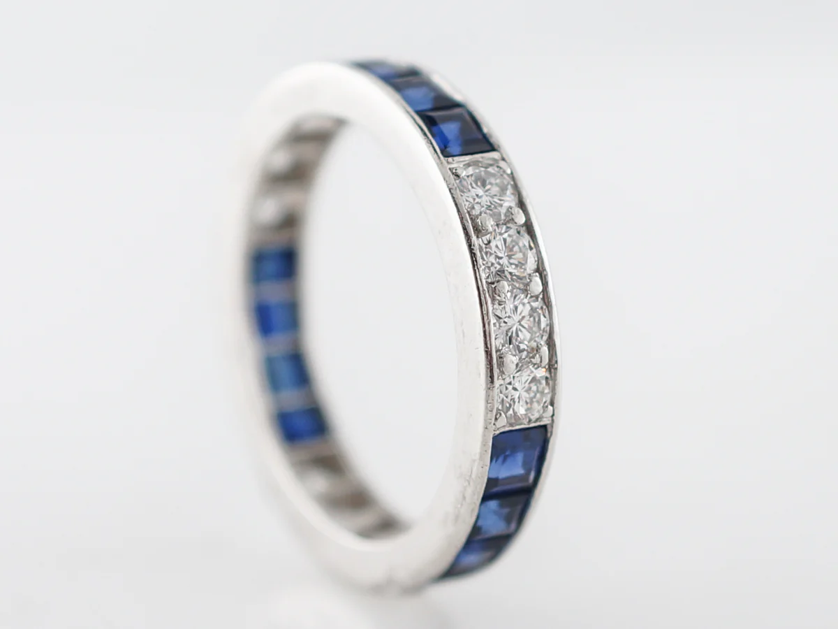 Eternity Wedding Band Modern .48 Round Brilliant Cut Diamonds & Sapphire in Platinum - Image 4