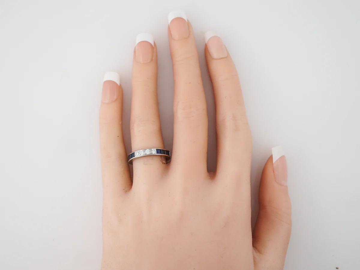Eternity Wedding Band Modern .48 Round Brilliant Cut Diamonds & Sapphire in Platinum - Image 5