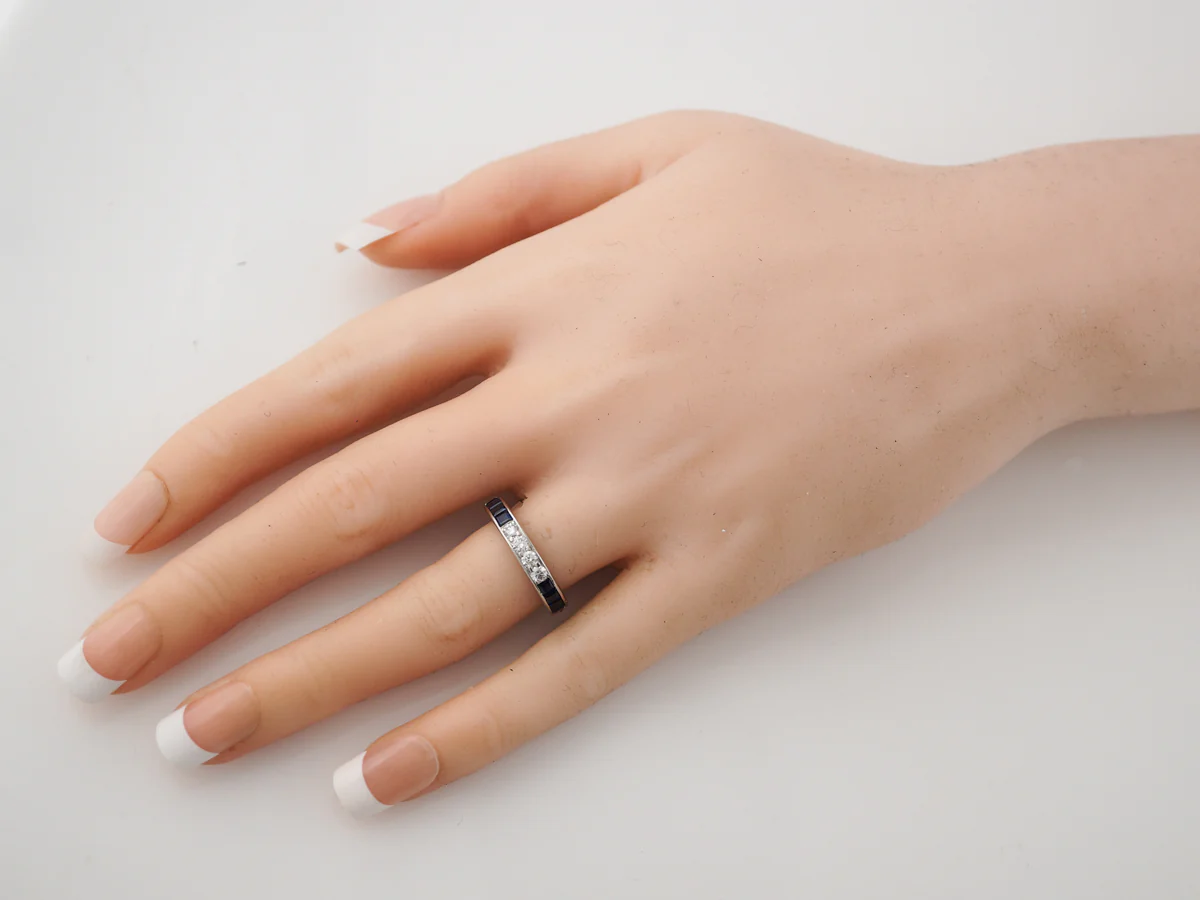 Eternity Wedding Band Modern .48 Round Brilliant Cut Diamonds & Sapphire in Platinum - Image 6