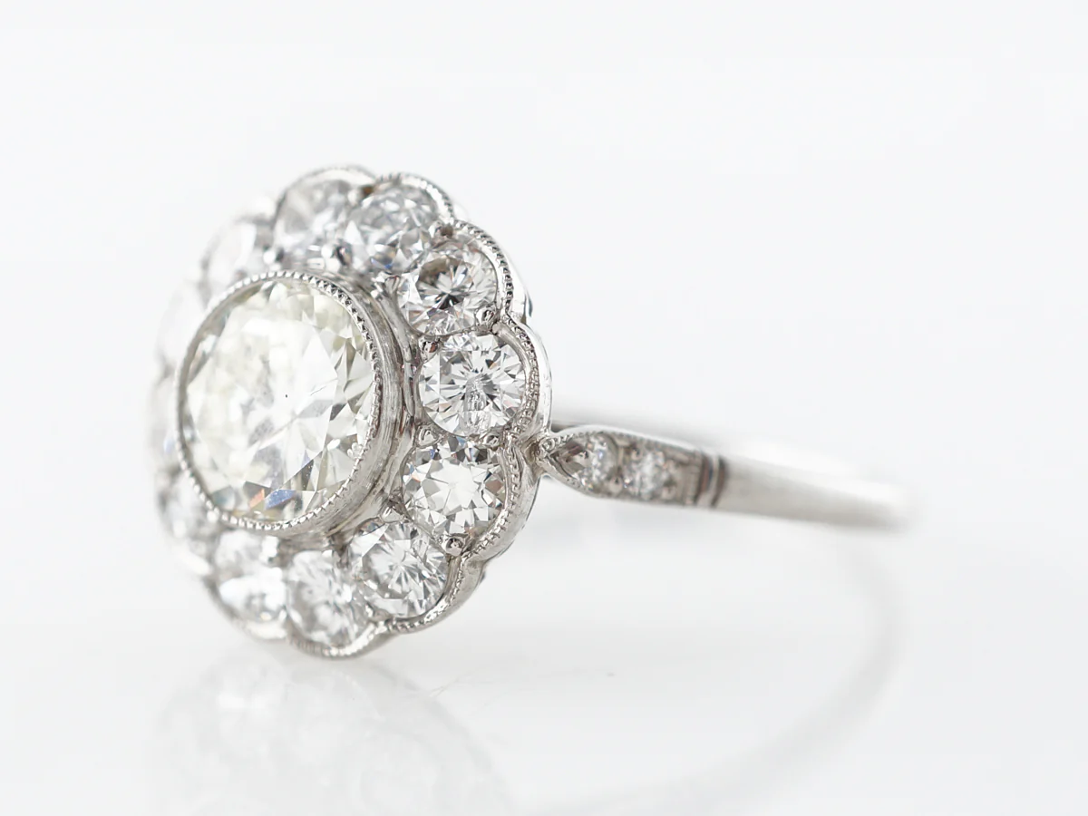 European Cut Diamond Cluster Engagement Ring Platinum - Image 2