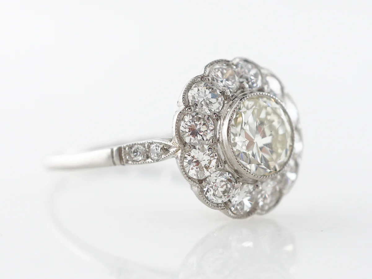 European Cut Diamond Cluster Engagement Ring Platinum - Image 3