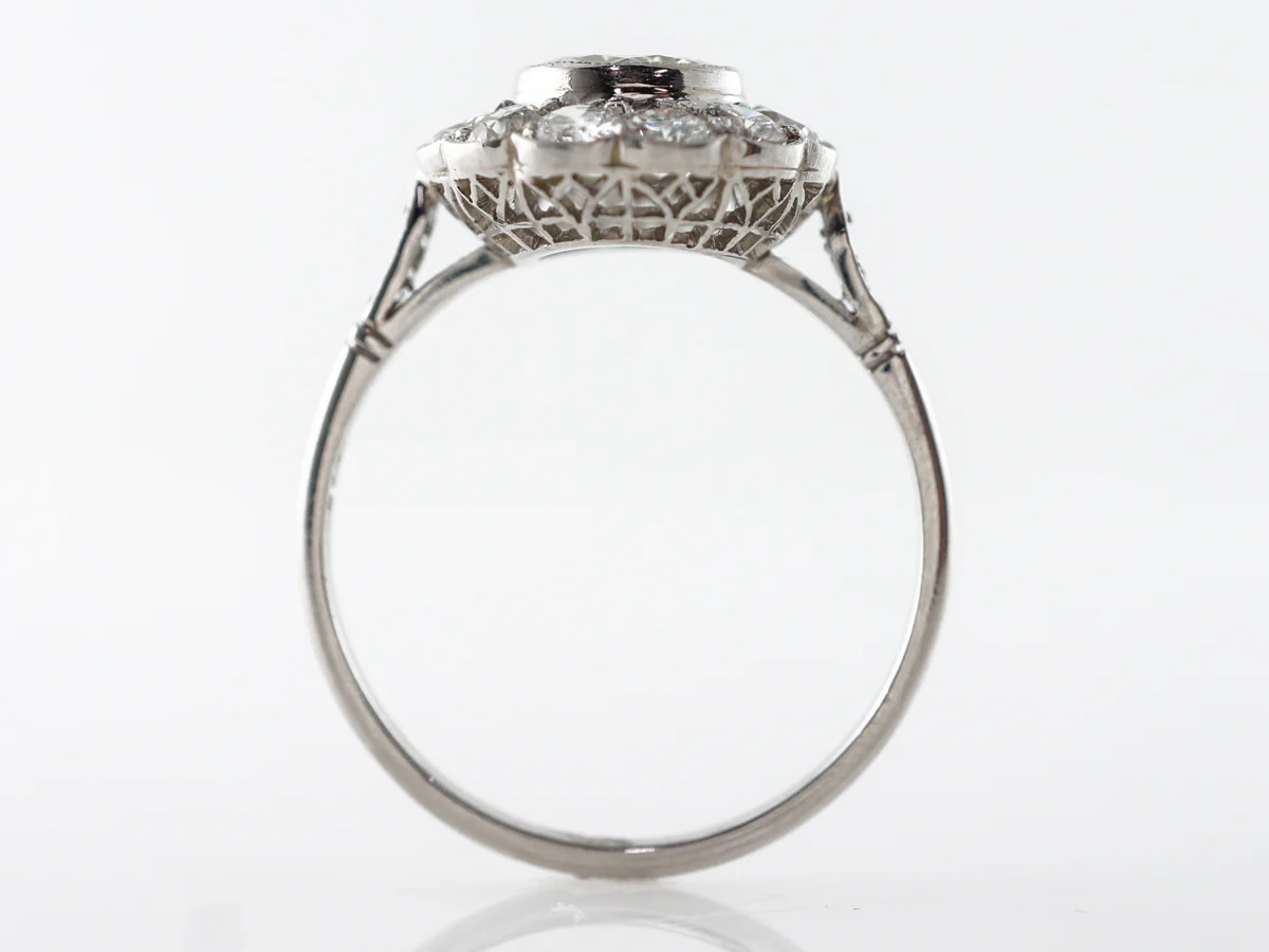 European Cut Diamond Cluster Engagement Ring Platinum - Image 4