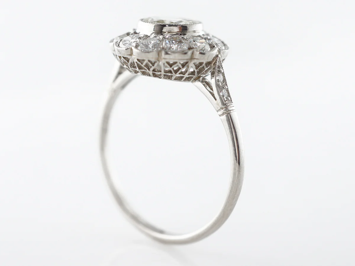 European Cut Diamond Cluster Engagement Ring Platinum - Image 5