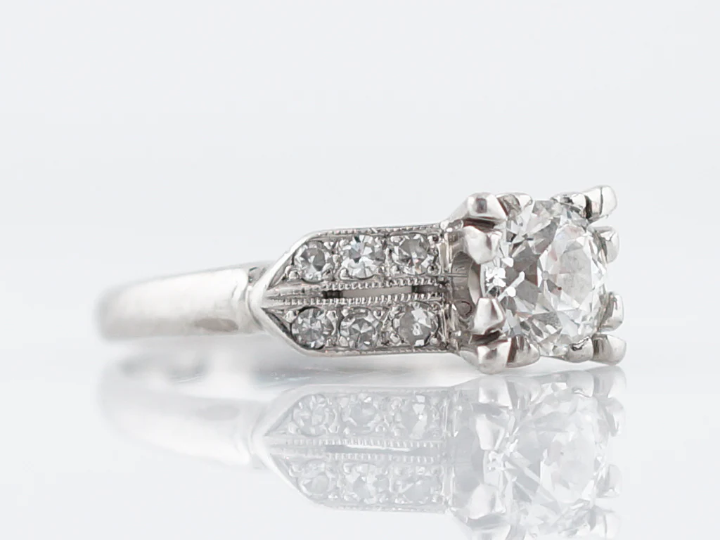 European Cut Diamond Engagement Ring Art Deco Platinum - Image 3