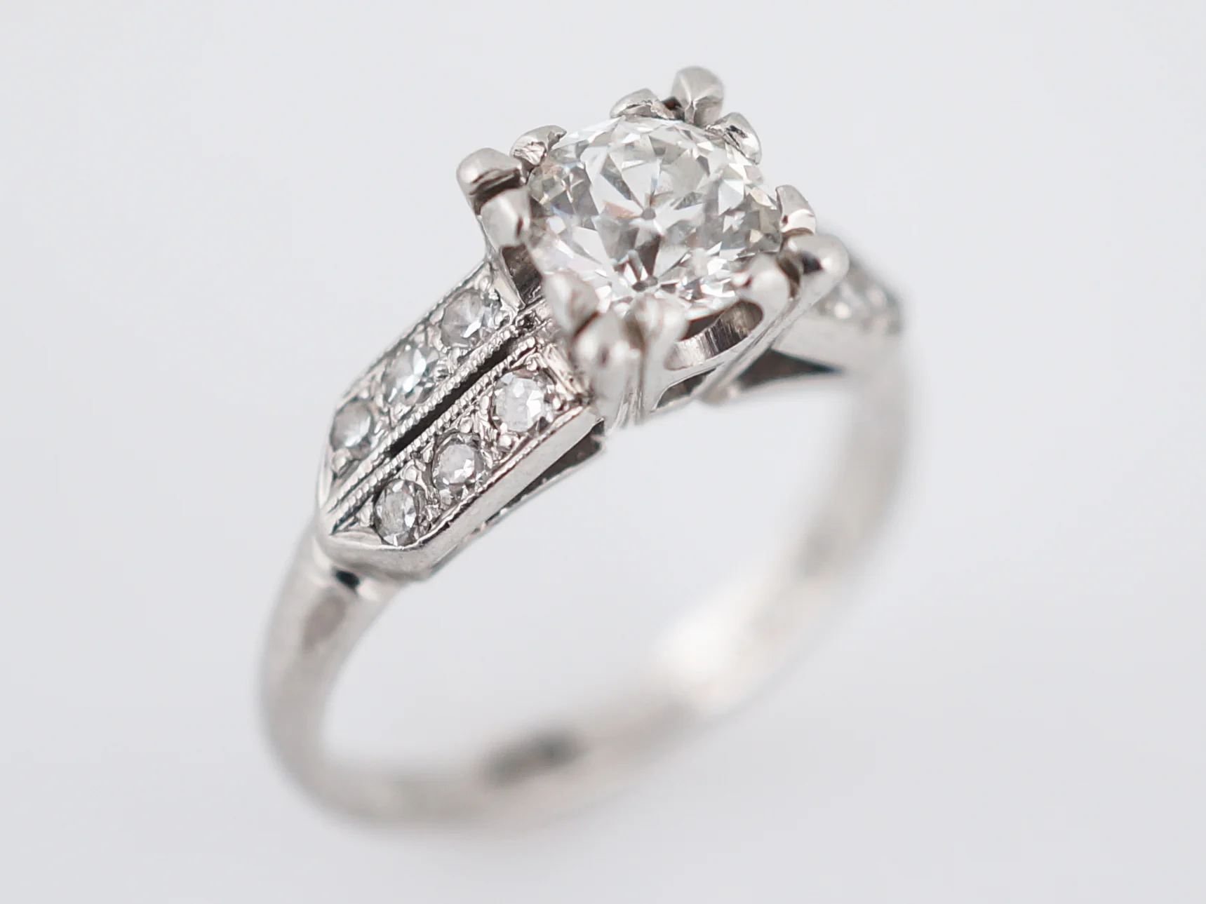 European Cut Diamond Engagement Ring Art Deco Platinum - Image 4