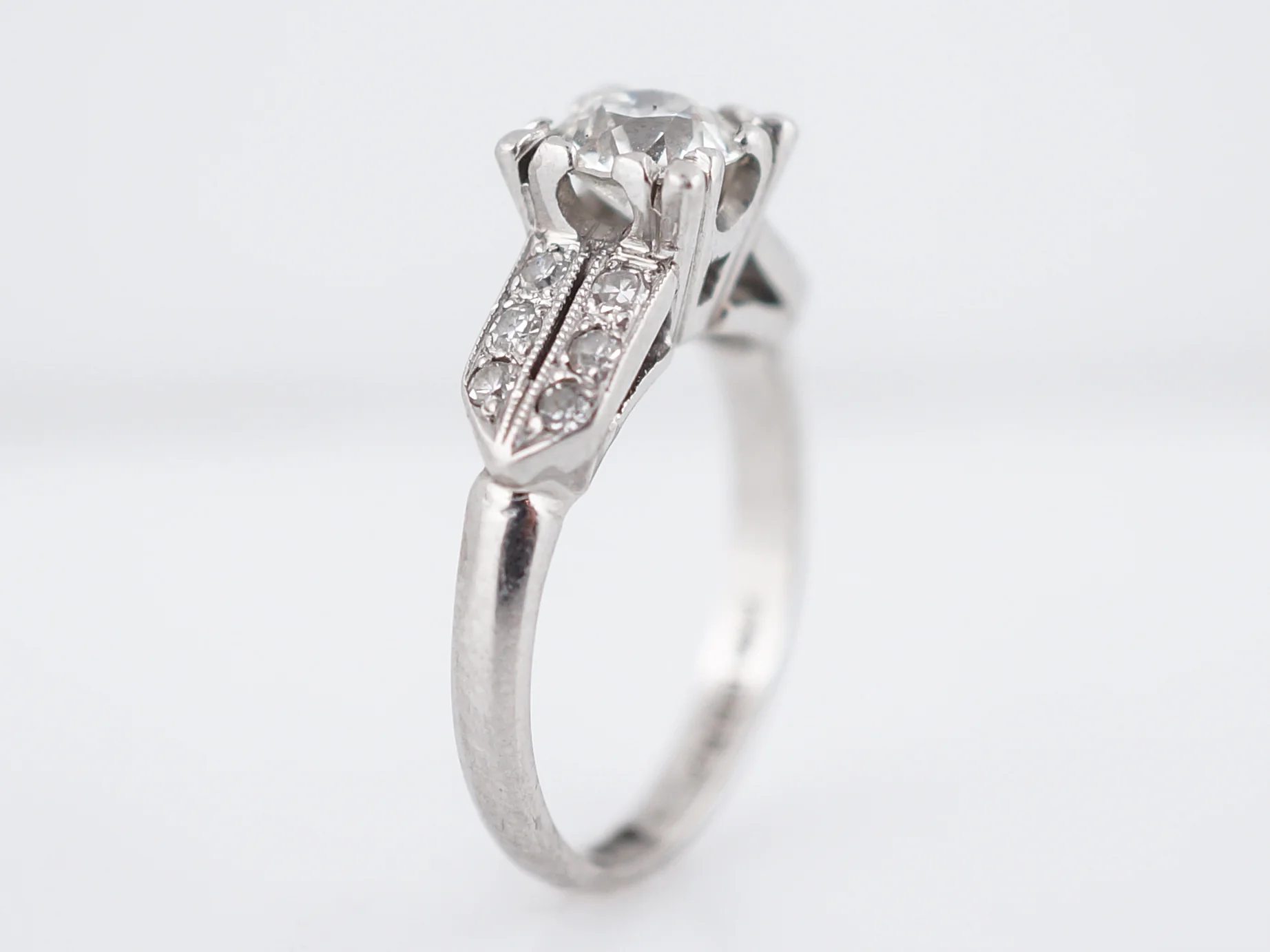European Cut Diamond Engagement Ring Art Deco Platinum - Image 5
