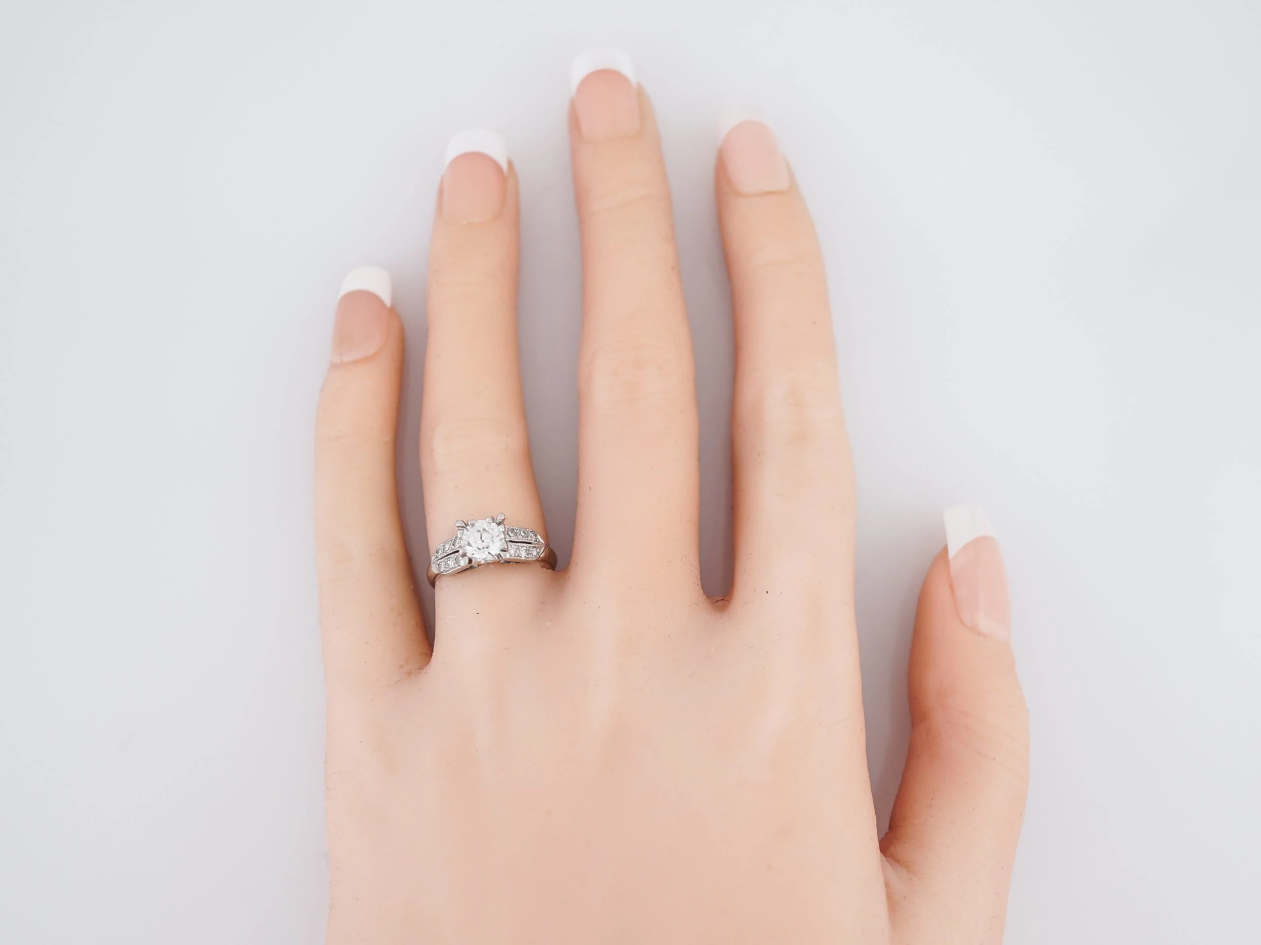 European Cut Diamond Engagement Ring Art Deco Platinum - Image 6