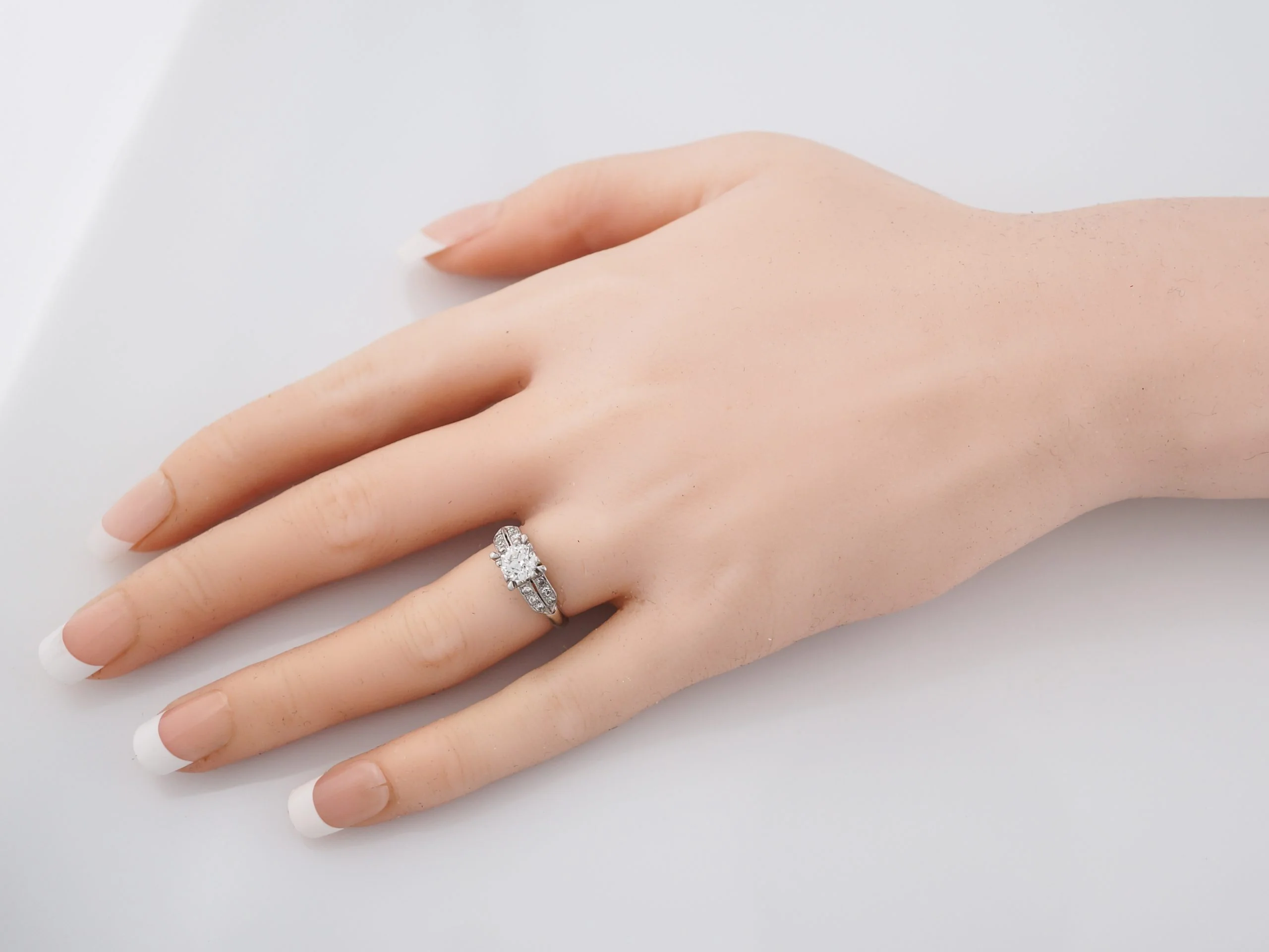 European Cut Diamond Engagement Ring Art Deco Platinum - Image 7