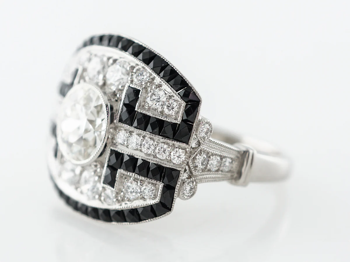 European Cut Diamond & Onyx Accent Cocktail Ring - Image 2