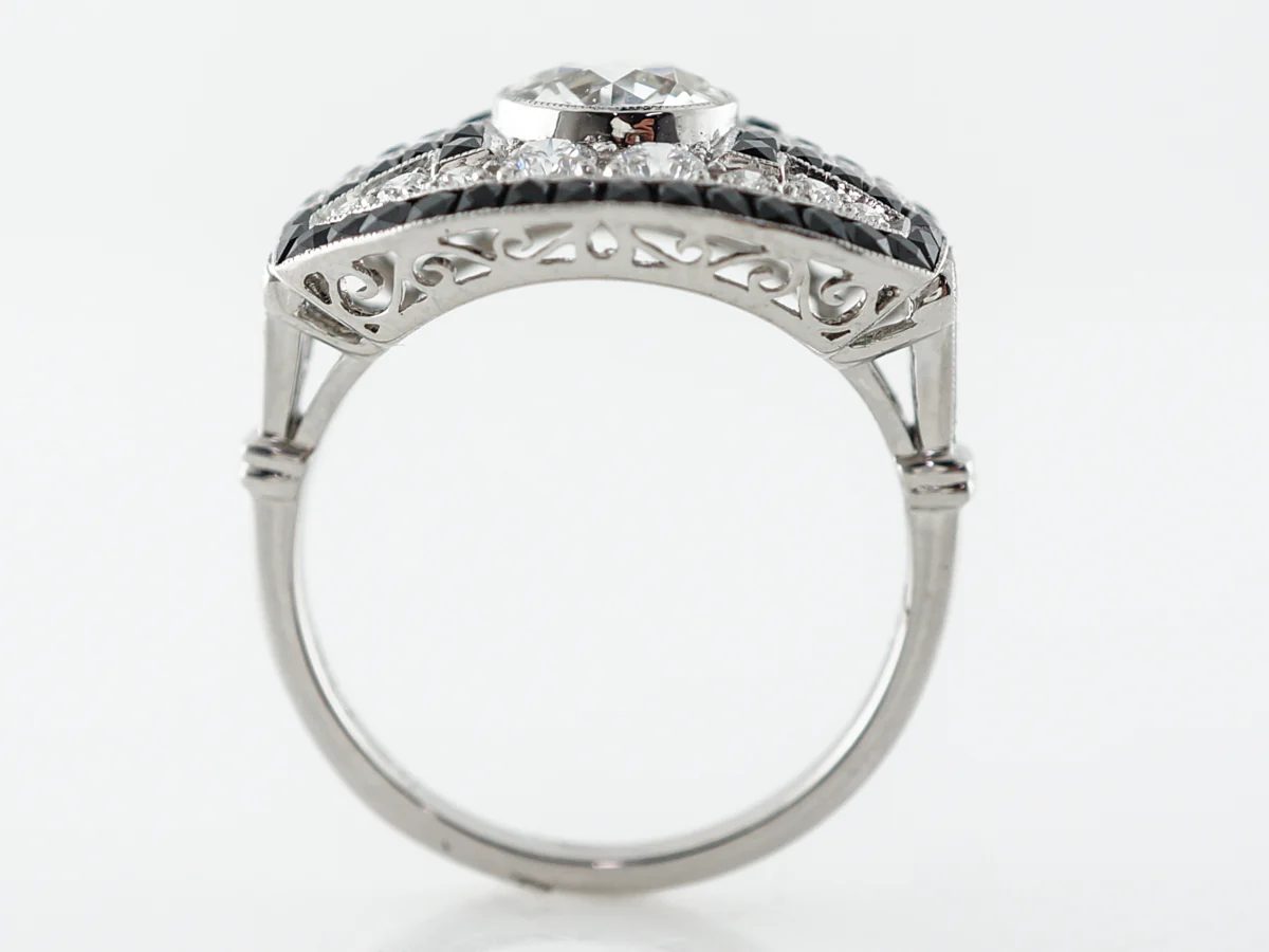 European Cut Diamond & Onyx Accent Cocktail Ring - Image 4