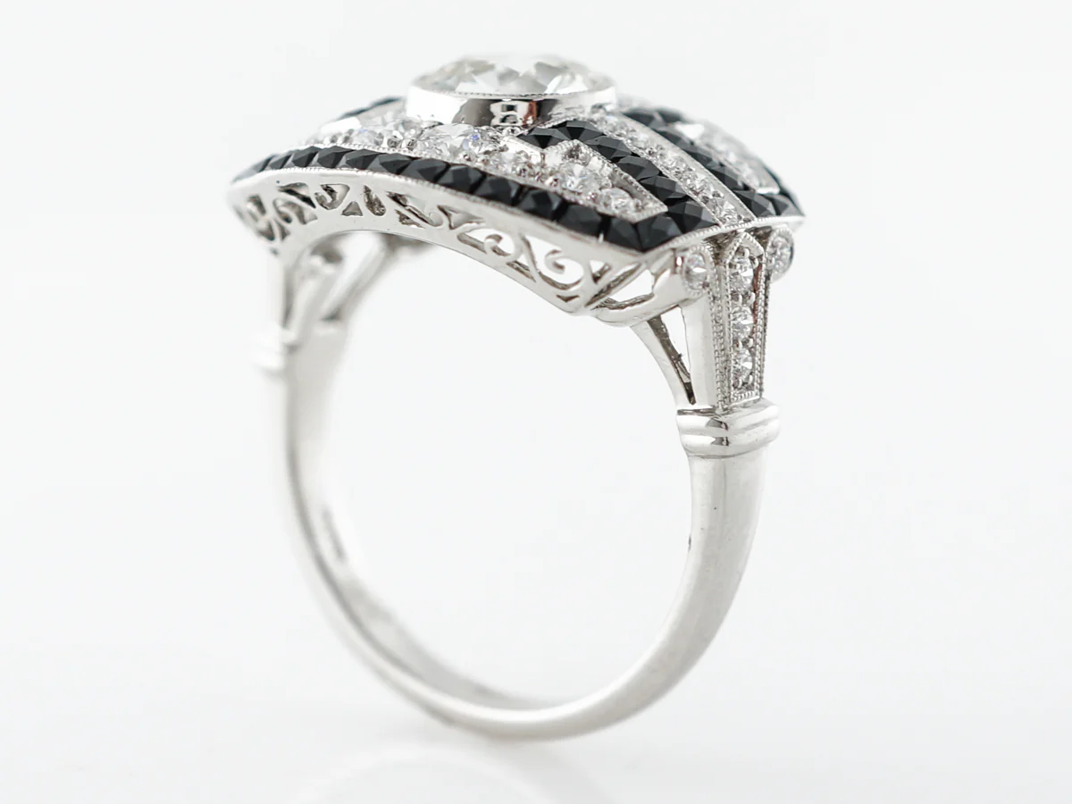 European Cut Diamond & Onyx Accent Cocktail Ring - Image 5