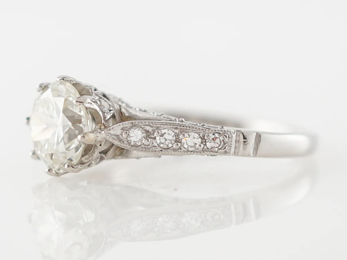 European Cut Diamond Ring w/ Crown Basket in 14k - Image 3