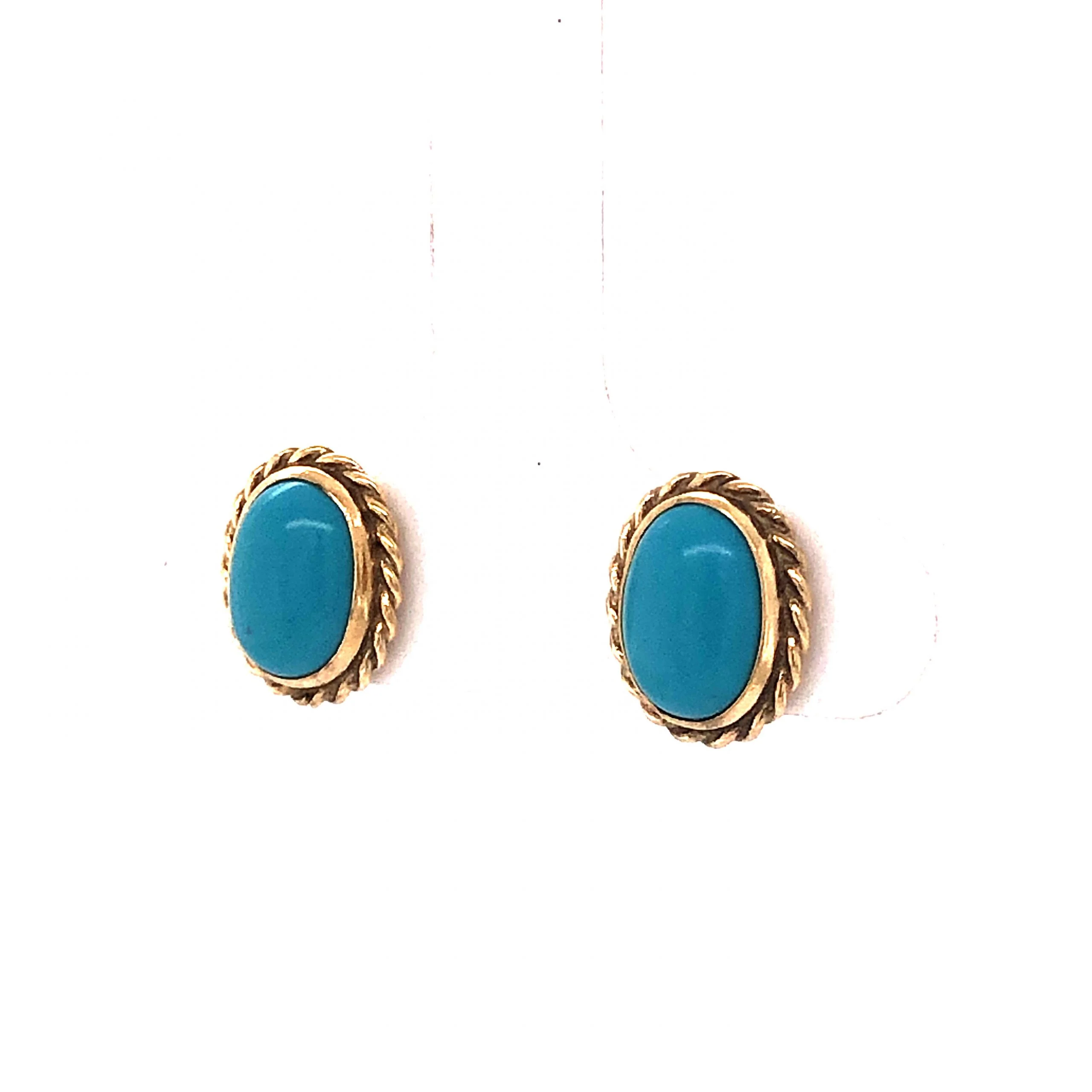 Everyday Turquoise Stud Earrings in 14k Yellow Gold - Image 2